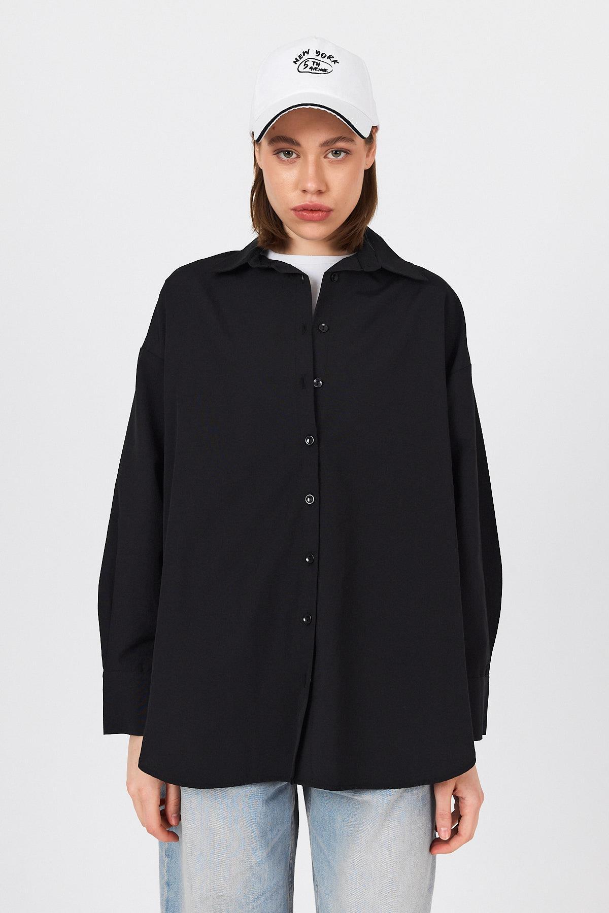 Siyah Oversize Basic Uzun Gömlek 4664A - 7