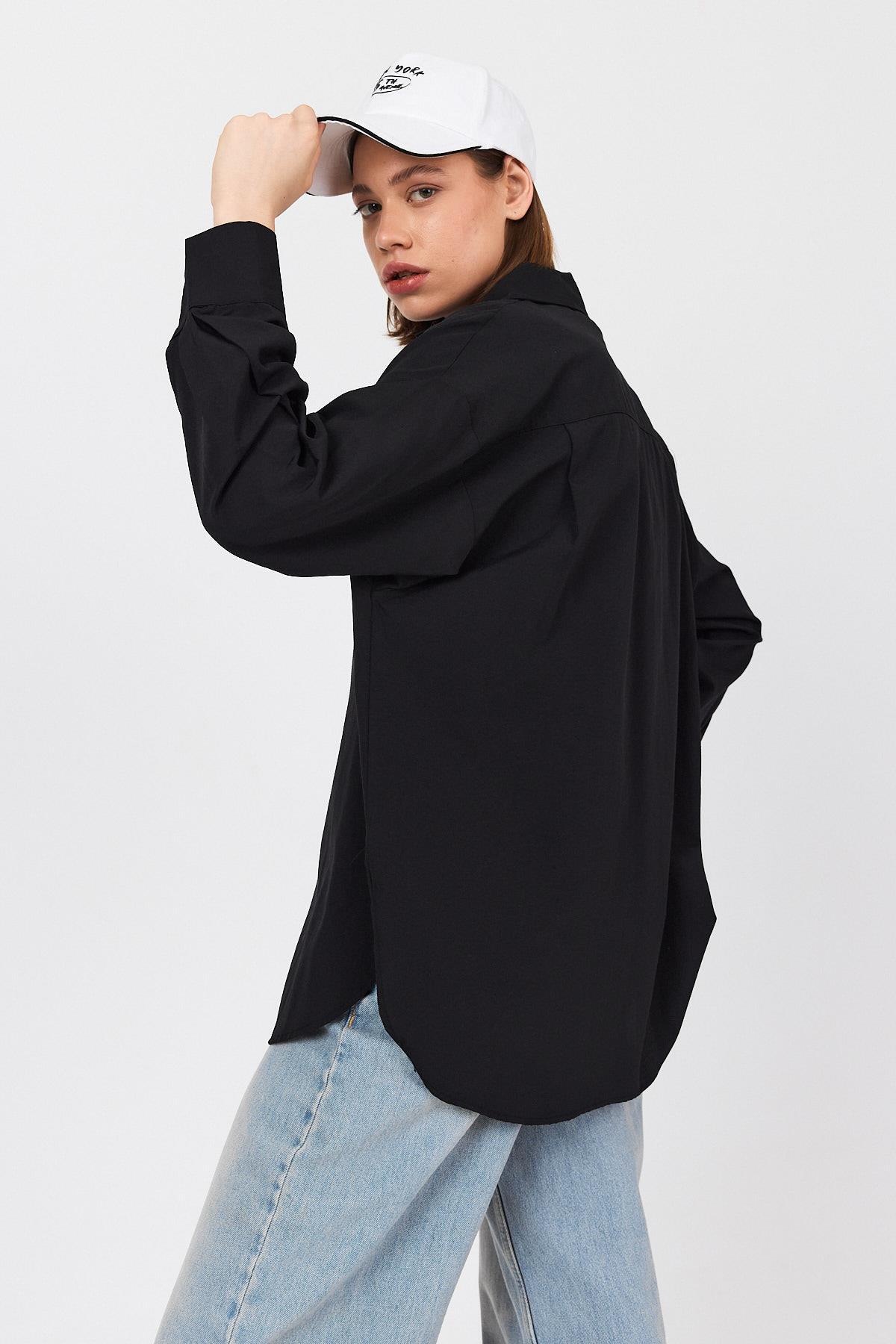 Siyah Oversize Basic Uzun Gömlek 4664A - 6