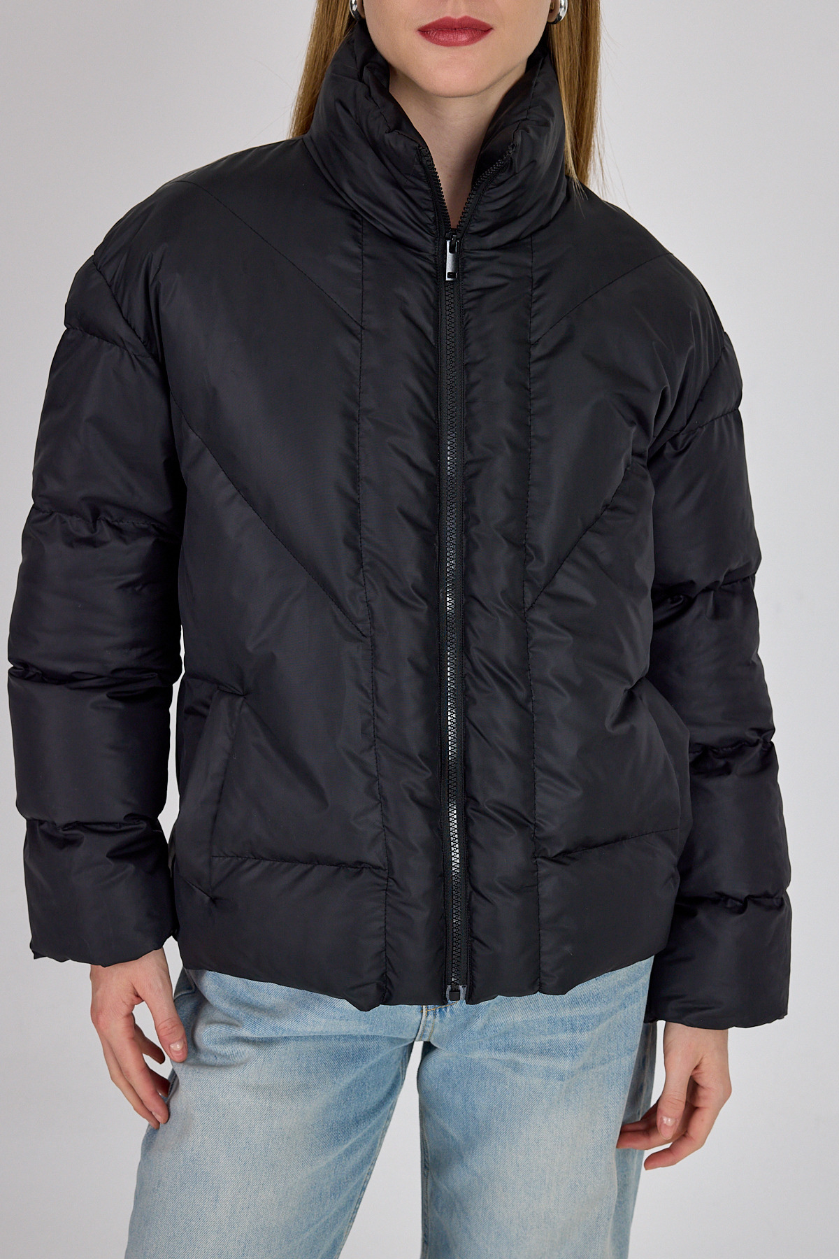 Siyah Oversize Dik Yaka Şişme Mont 4010 - 4