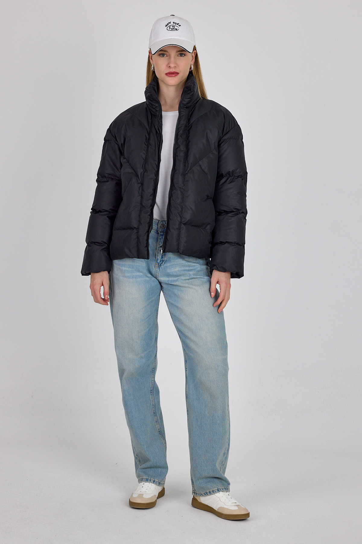 Siyah Oversize Dik Yaka Şişme Mont 4010 - 7