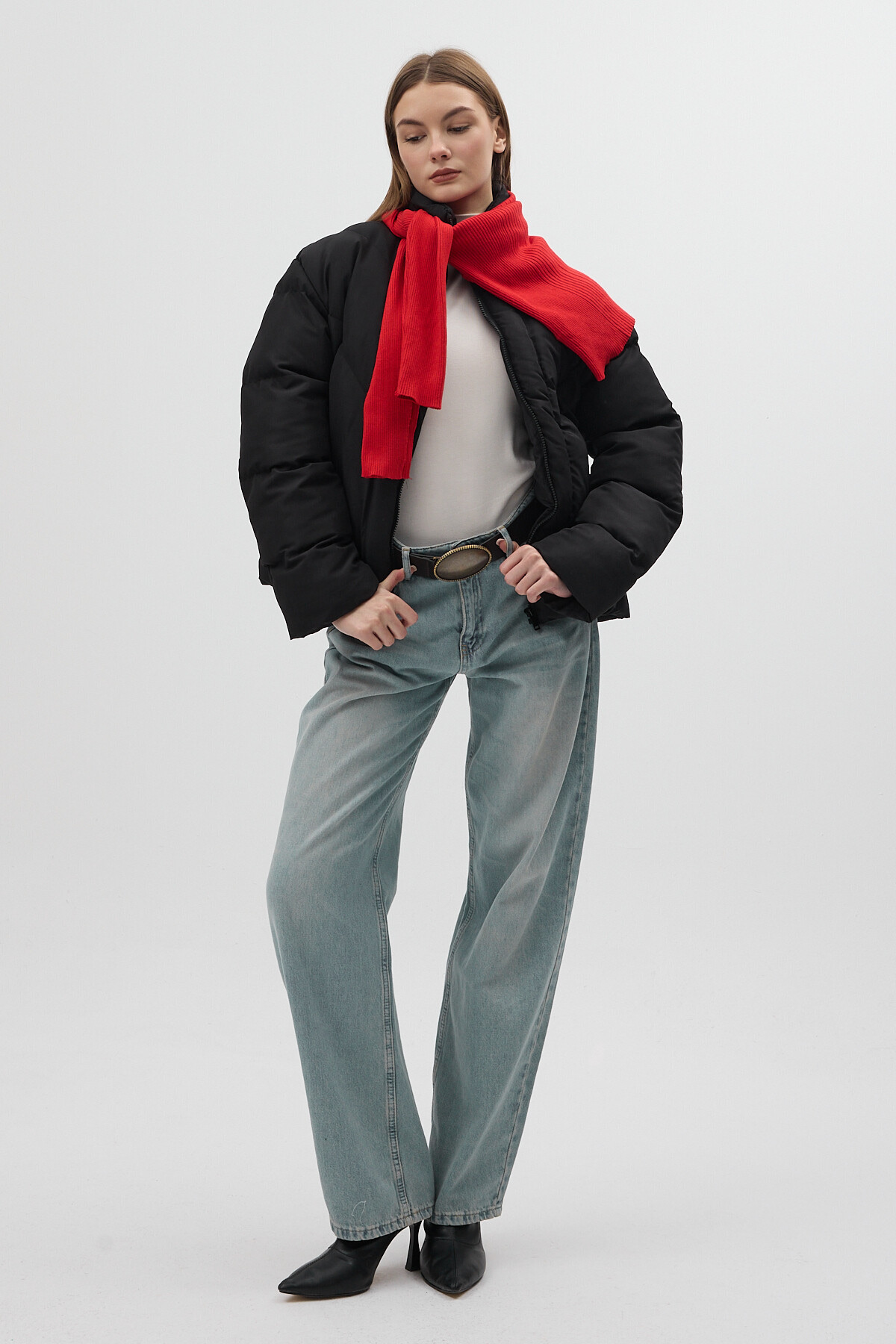 Siyah Oversize Dik Yaka Şişme Mont 4010 - 3