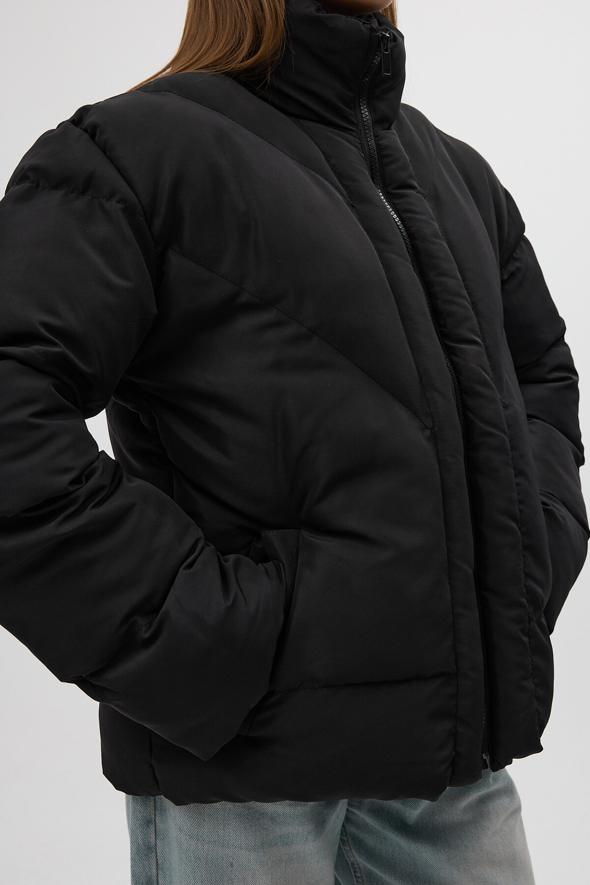 Siyah Oversize Dik Yaka Şişme Mont 4010 - 4