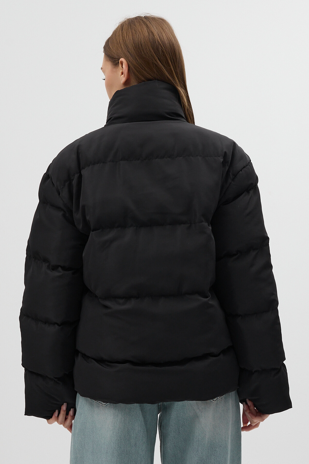 Siyah Oversize Dik Yaka Şişme Mont 4010 - 5