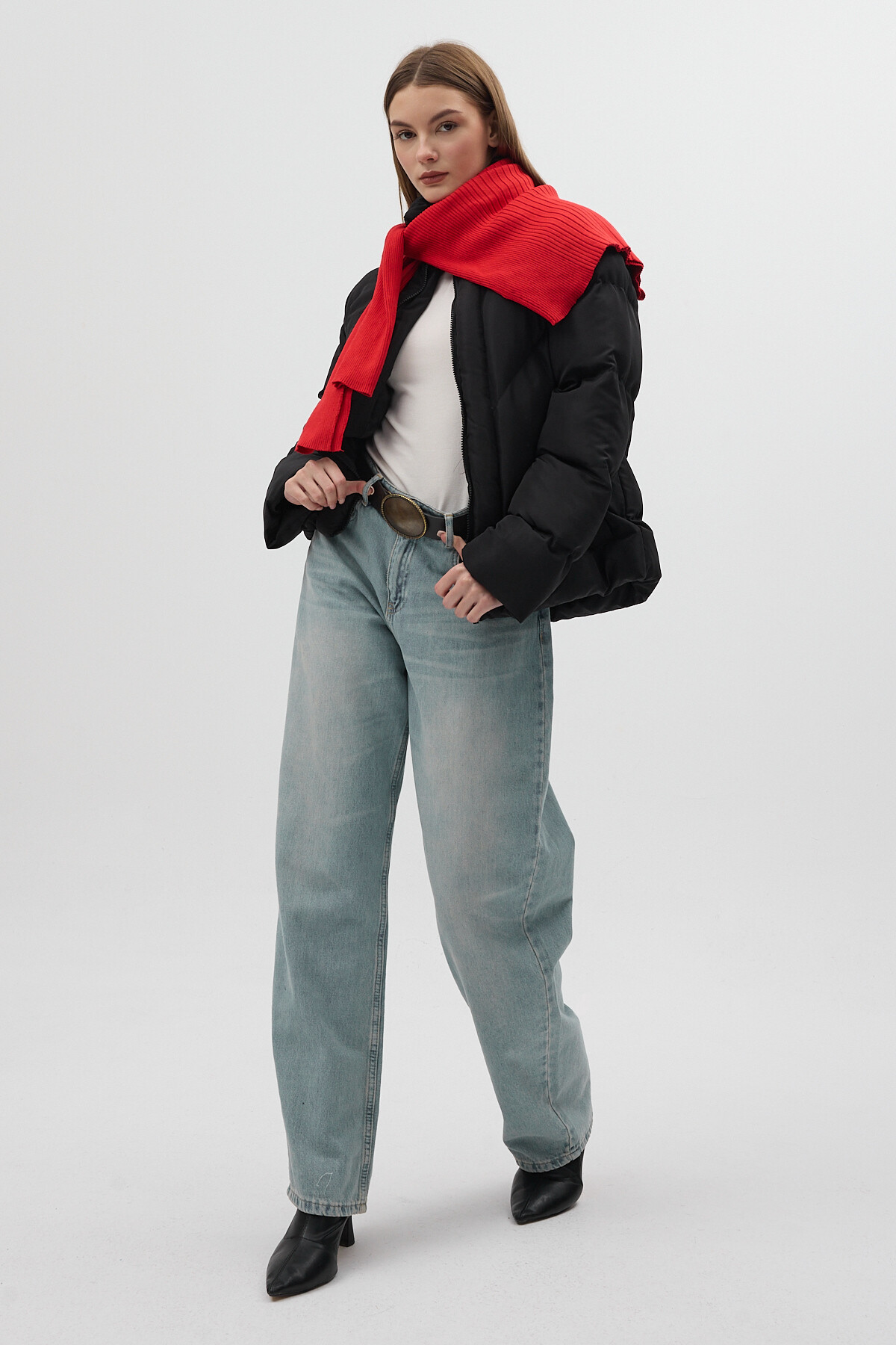 Siyah Oversize Dik Yaka Şişme Mont 4010 - 6