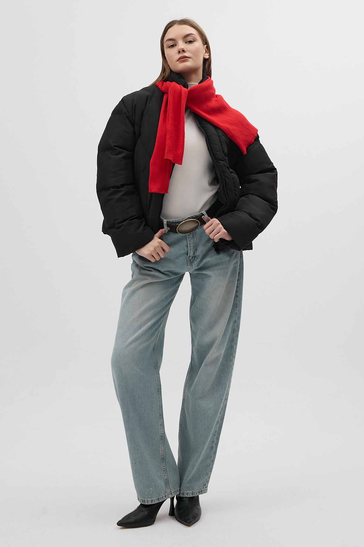 Siyah Oversize Dik Yaka Şişme Mont 4010 - 7