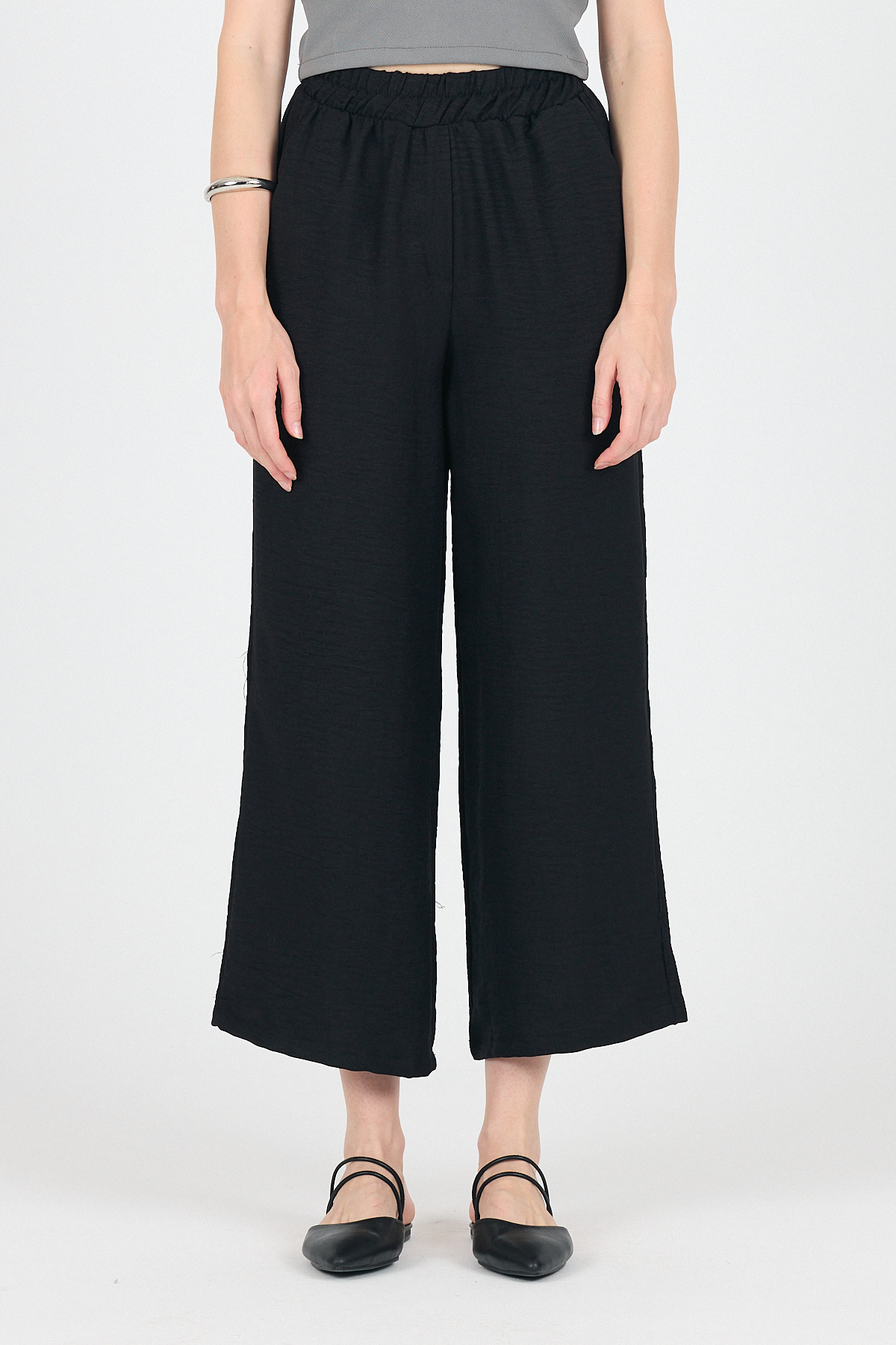 Siyah Pamuklu Bel Lastikli Bol Paça Pantolon 4657 - 3