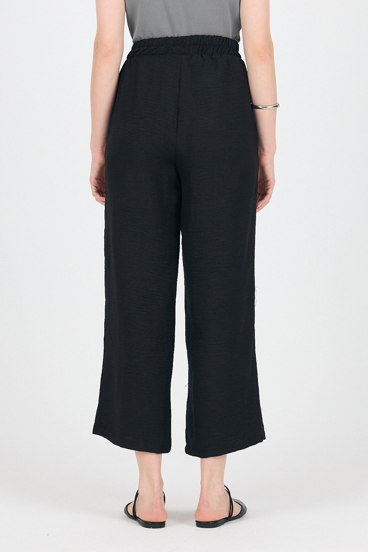 Siyah Pamuklu Bel Lastikli Bol Paça Pantolon 4657 - 4