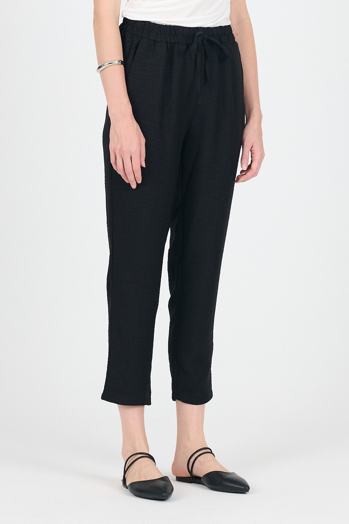 Siyah Pamuklu Bel Lastikli Düz Paça Düz Paça Pantolon 4800 - RAYS