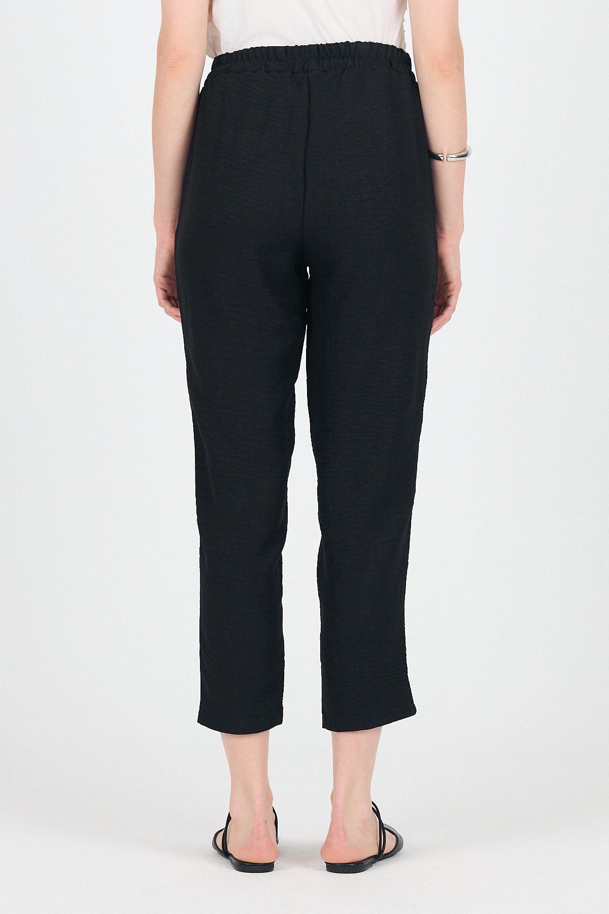 Siyah Pamuklu Bel Lastikli Düz Paça Düz Paça Pantolon 4800 - 5