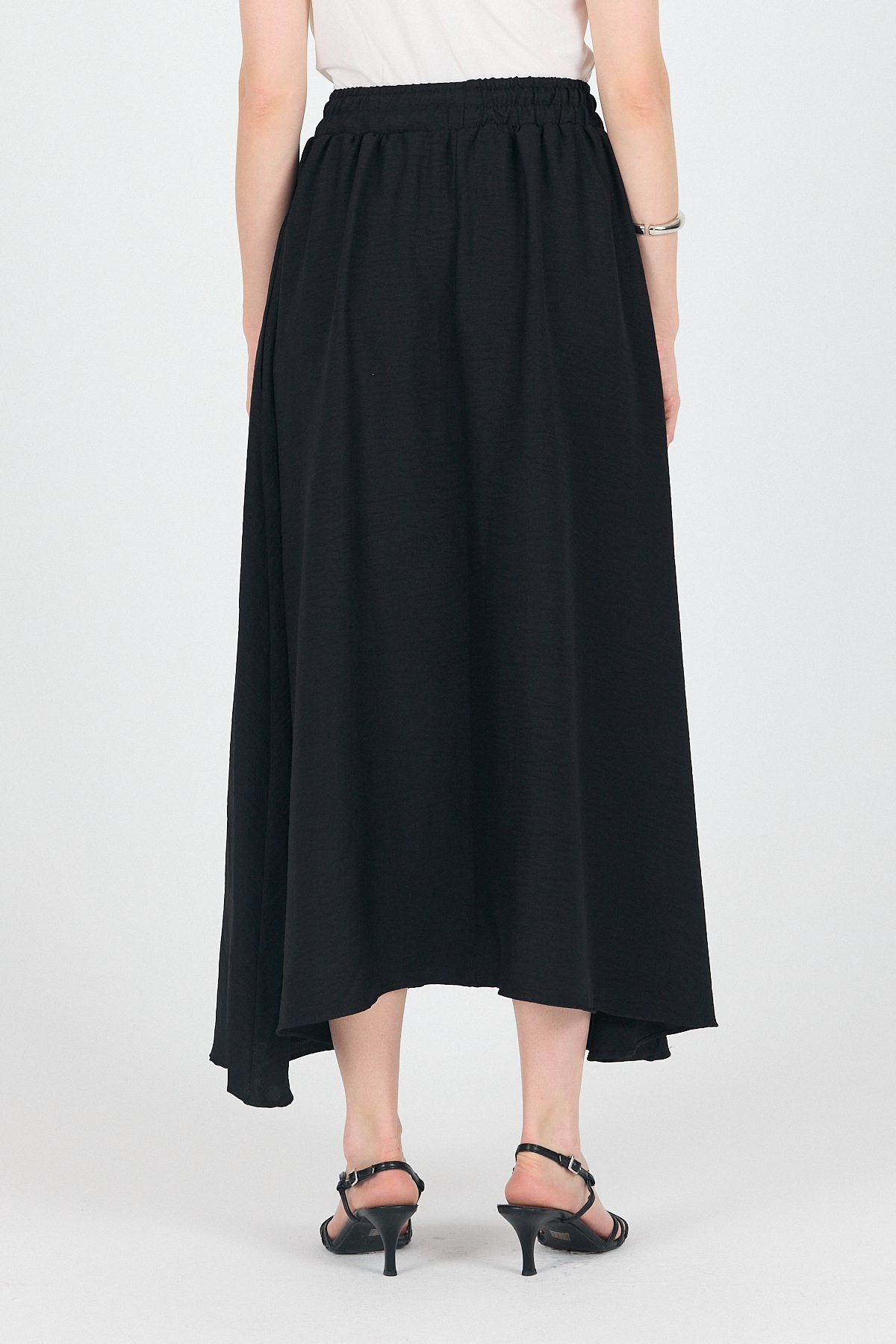 Siyah Pamuklu Çan Kesim Bağcıklı Uzun Etek 8024 - 5