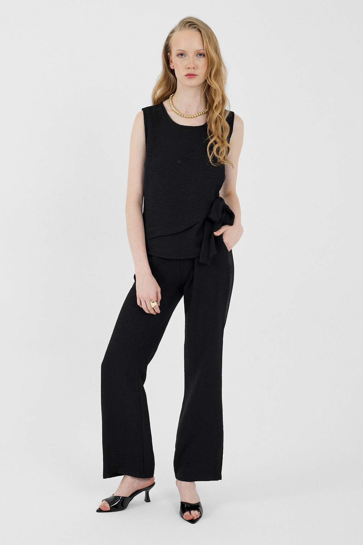 Siyah Pamuklu Yan Bağlama Detaylı İkili Takım 8079A - RAYS