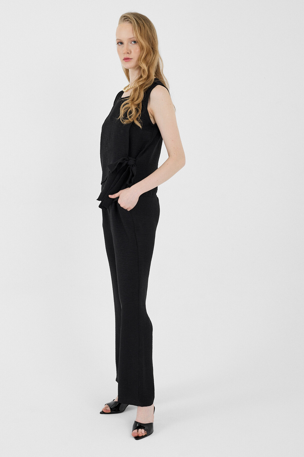 Siyah Pamuklu Yan Bağlama Detaylı İkili Takım 8079A - 6