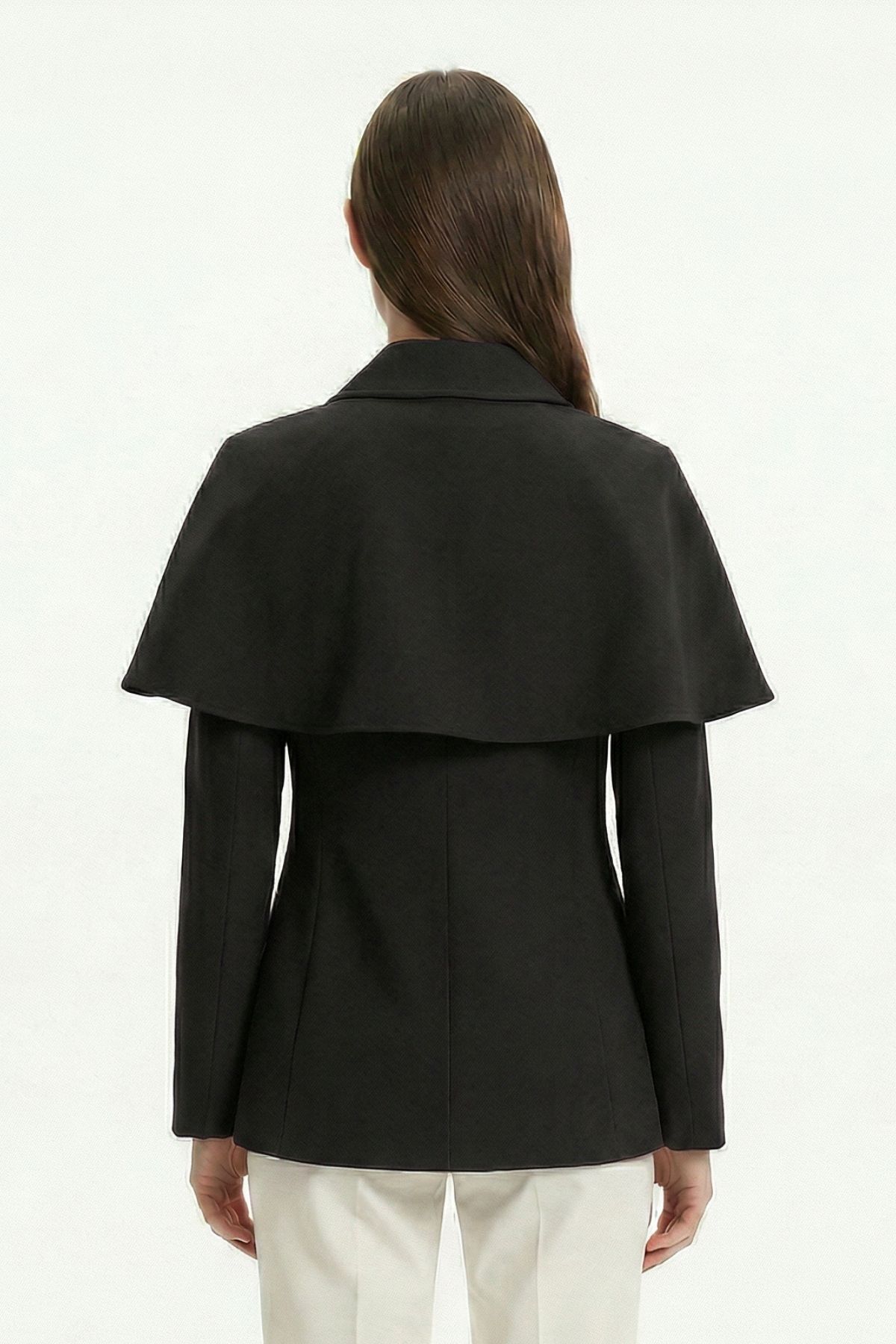 Siyah Pelerin Detay Düğmeli Ceket 7687 - 3