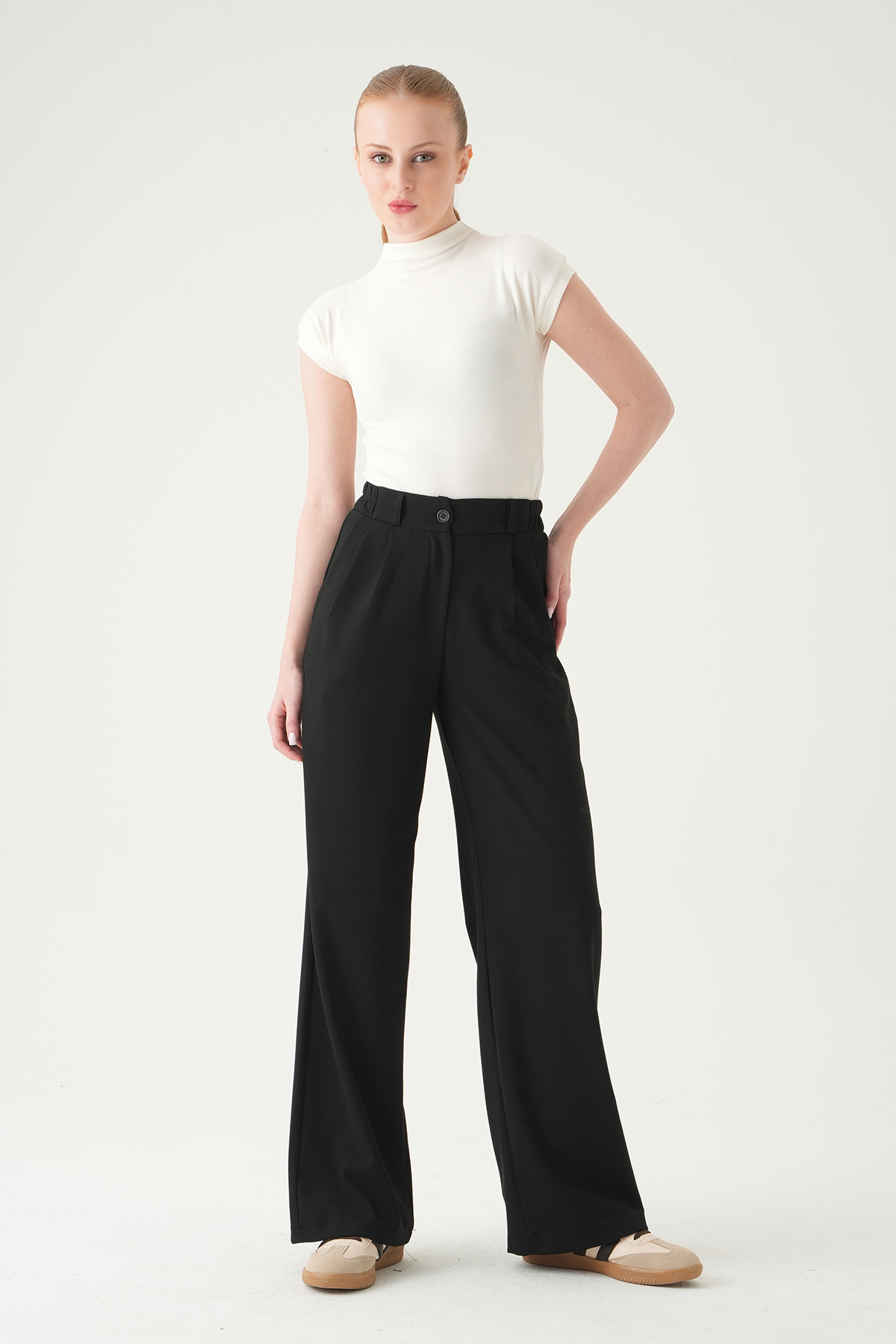 Siyah Pens Detay Palazzo Pantolon 8378A - 6