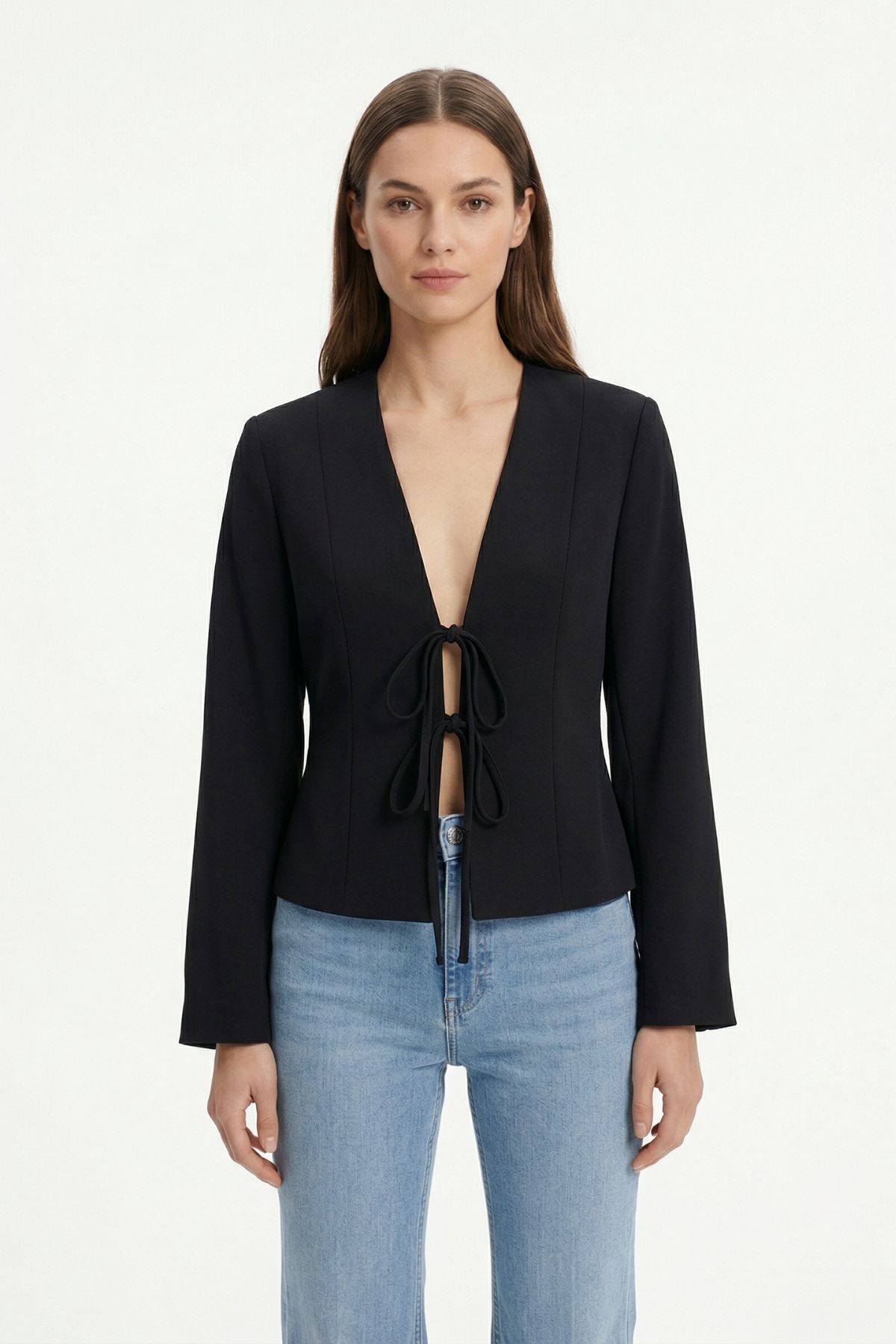 Siyah Pileli Bağlamalı Hırka 8142 - 1