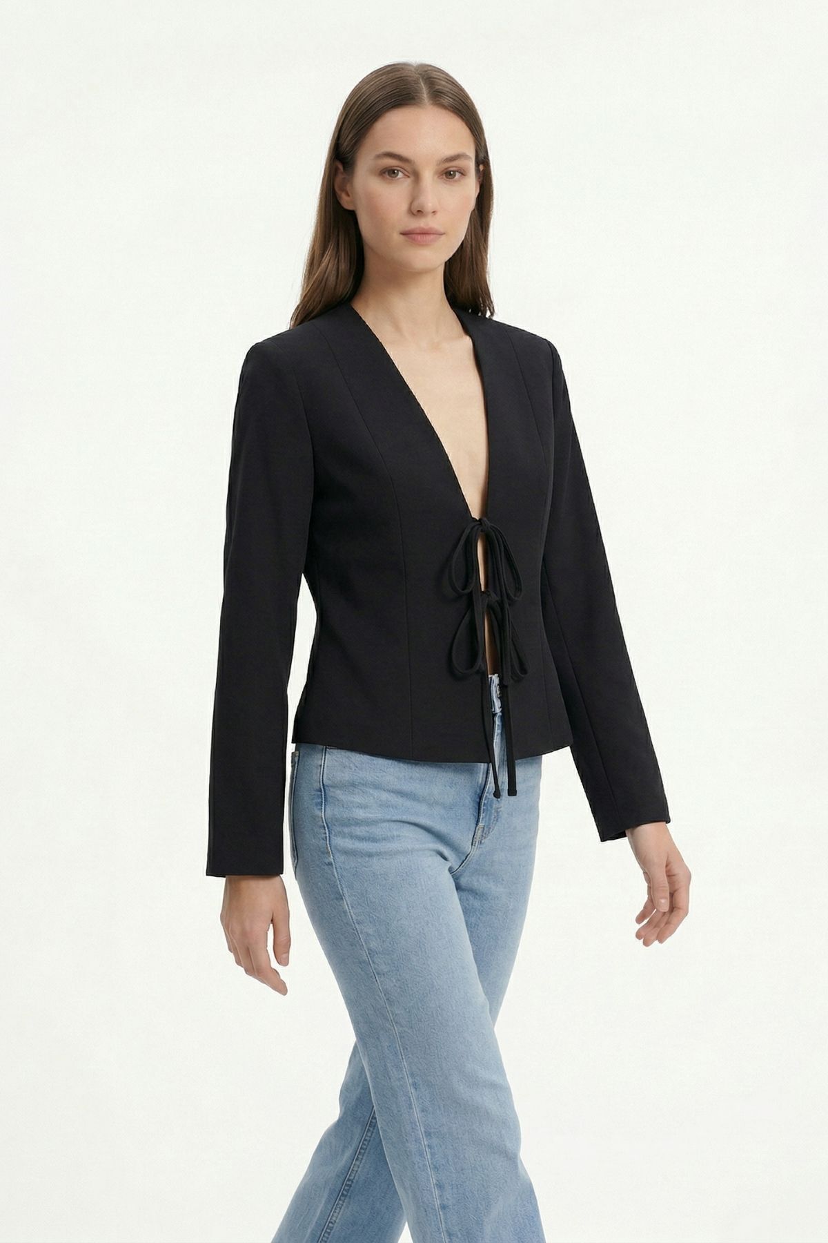 Siyah Pileli Bağlamalı Hırka 8142 - 2