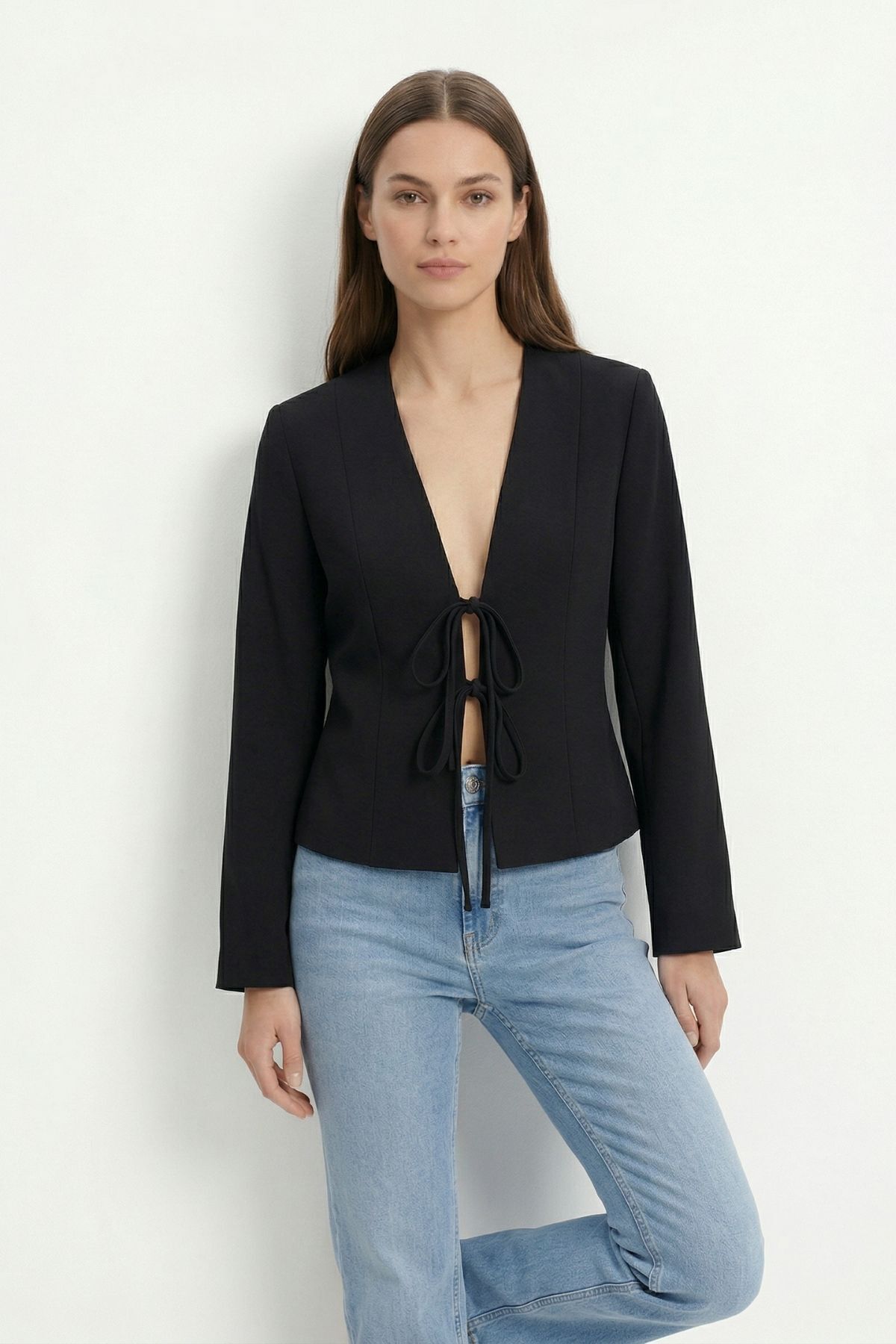 Siyah Pileli Bağlamalı Hırka 8142 - RAYS