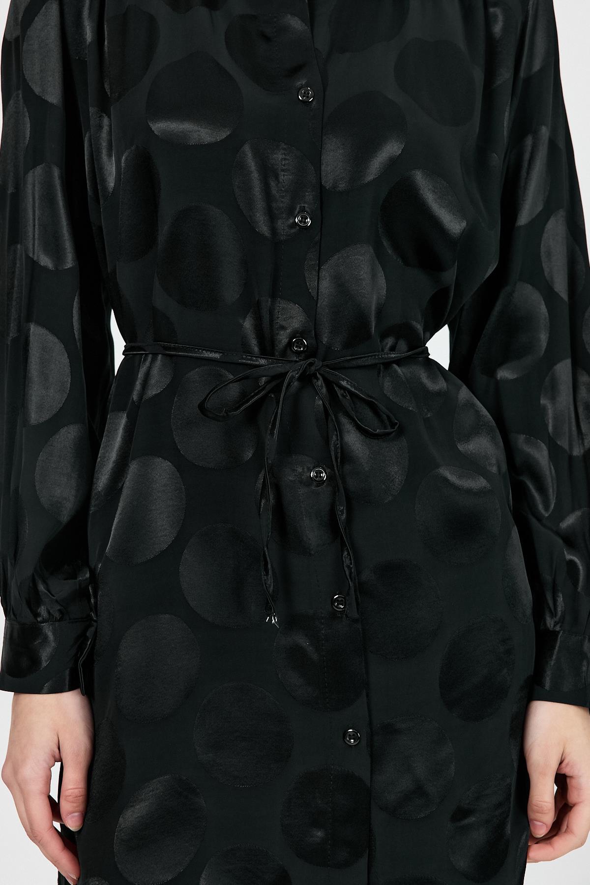 Siyah Puantiye Desen İp Bağlama Detaylı Tunik 4690A - 8