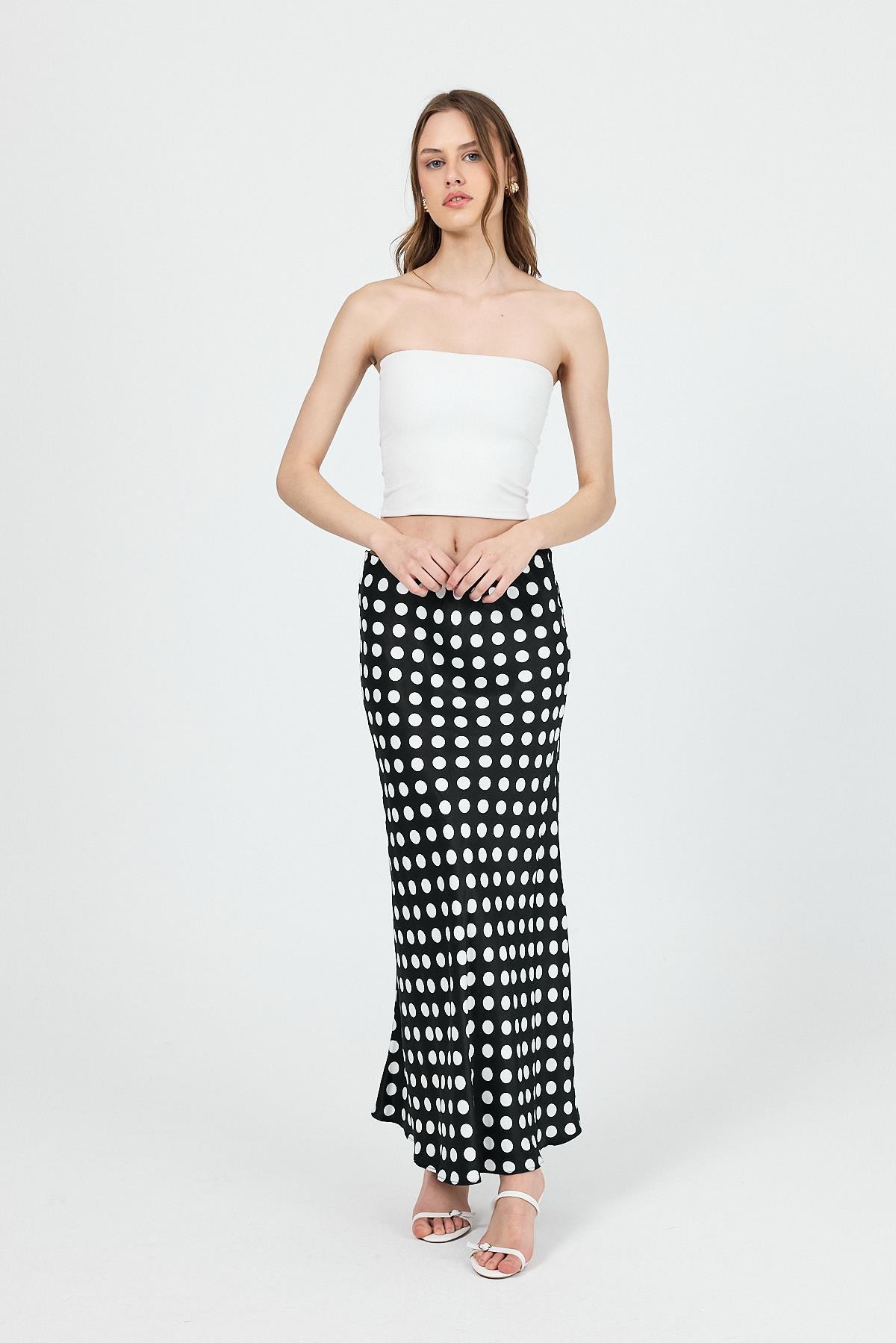 Siyah Puantiye Desen Saten Midi Etek 9416 - 7