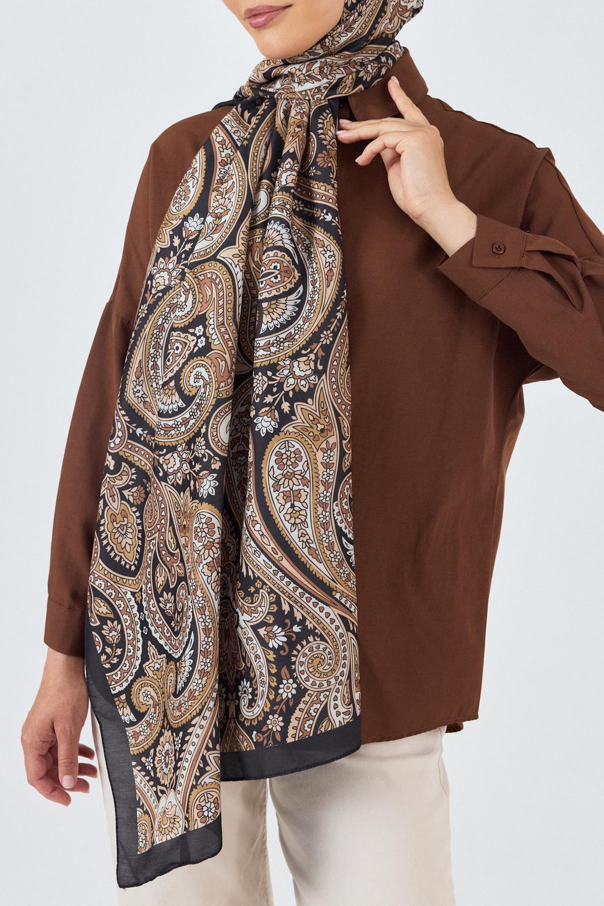 Siyah Retro Desenli Şal 4004 - 6