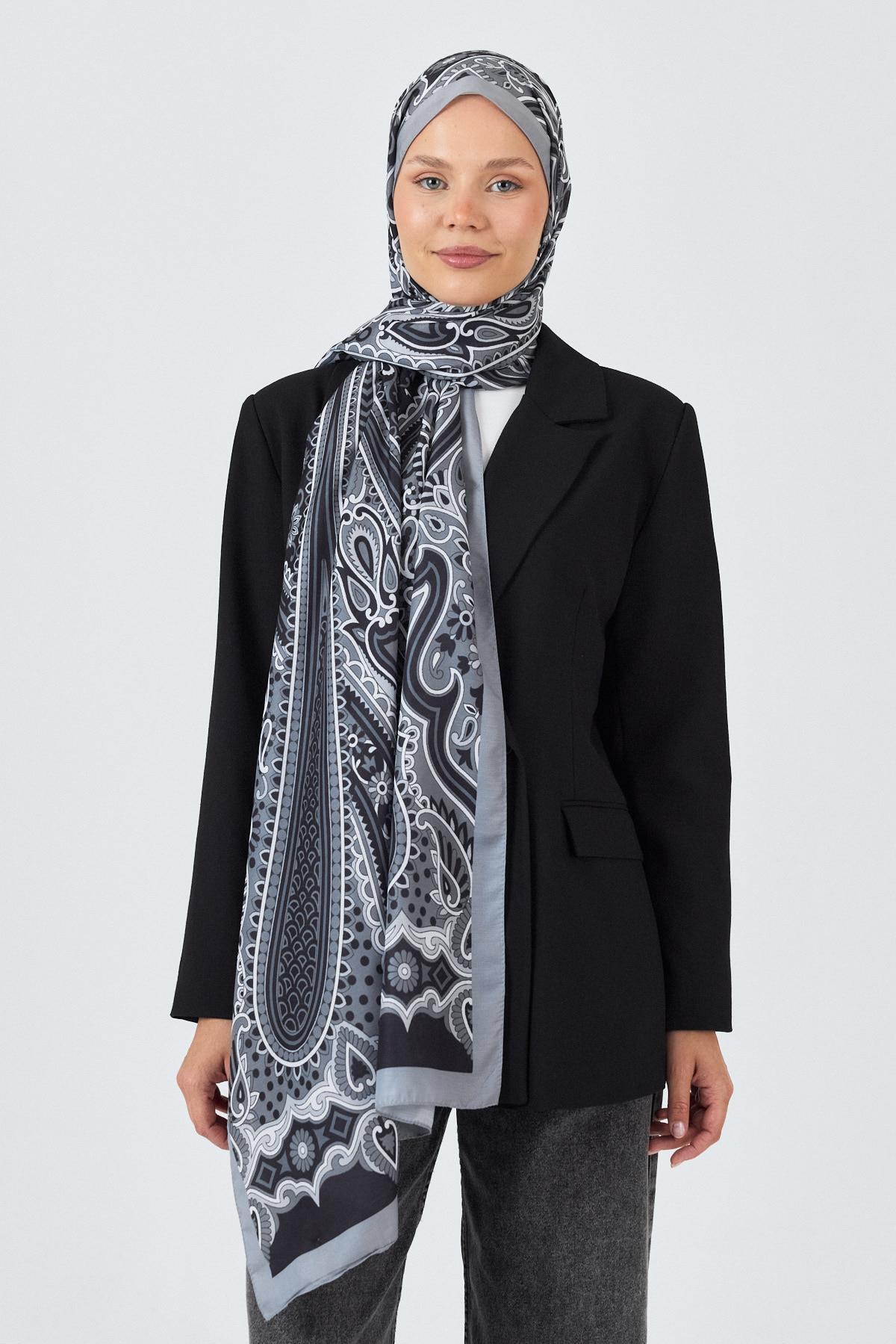 Siyah Retro Desenli Şal 5684 - 5