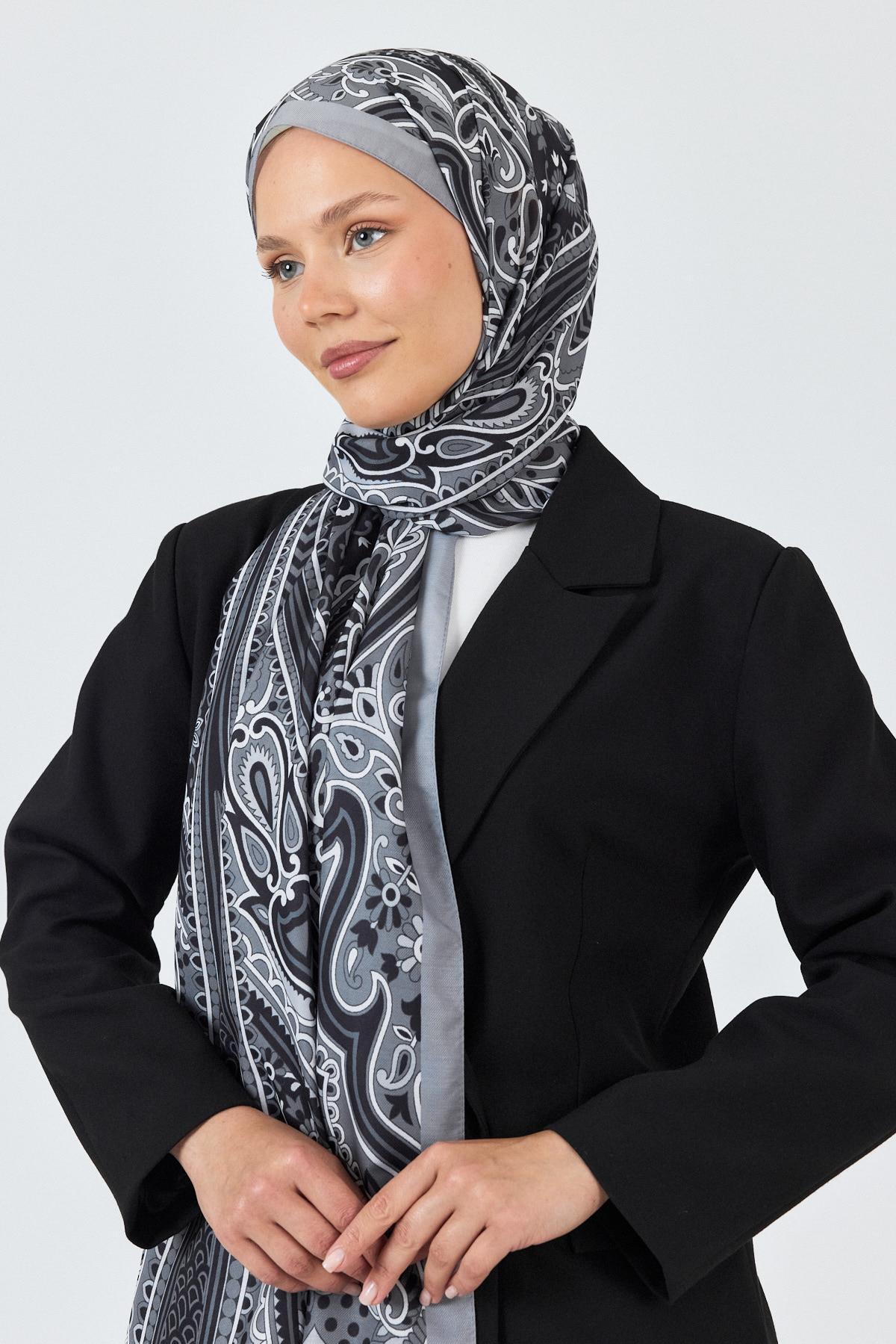 Siyah Retro Desenli Şal 5684 - 6