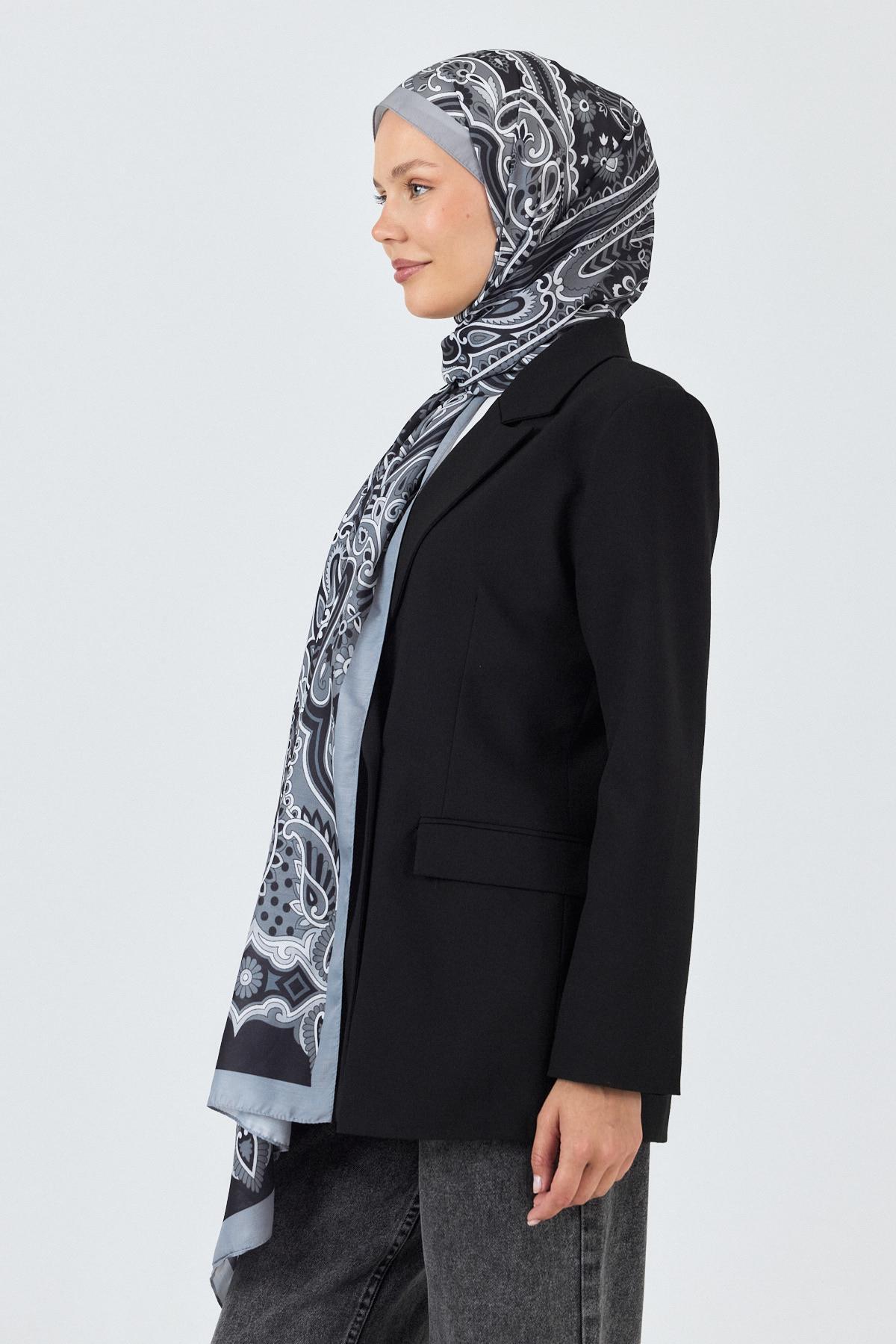 Siyah Retro Desenli Şal 5684 - 3