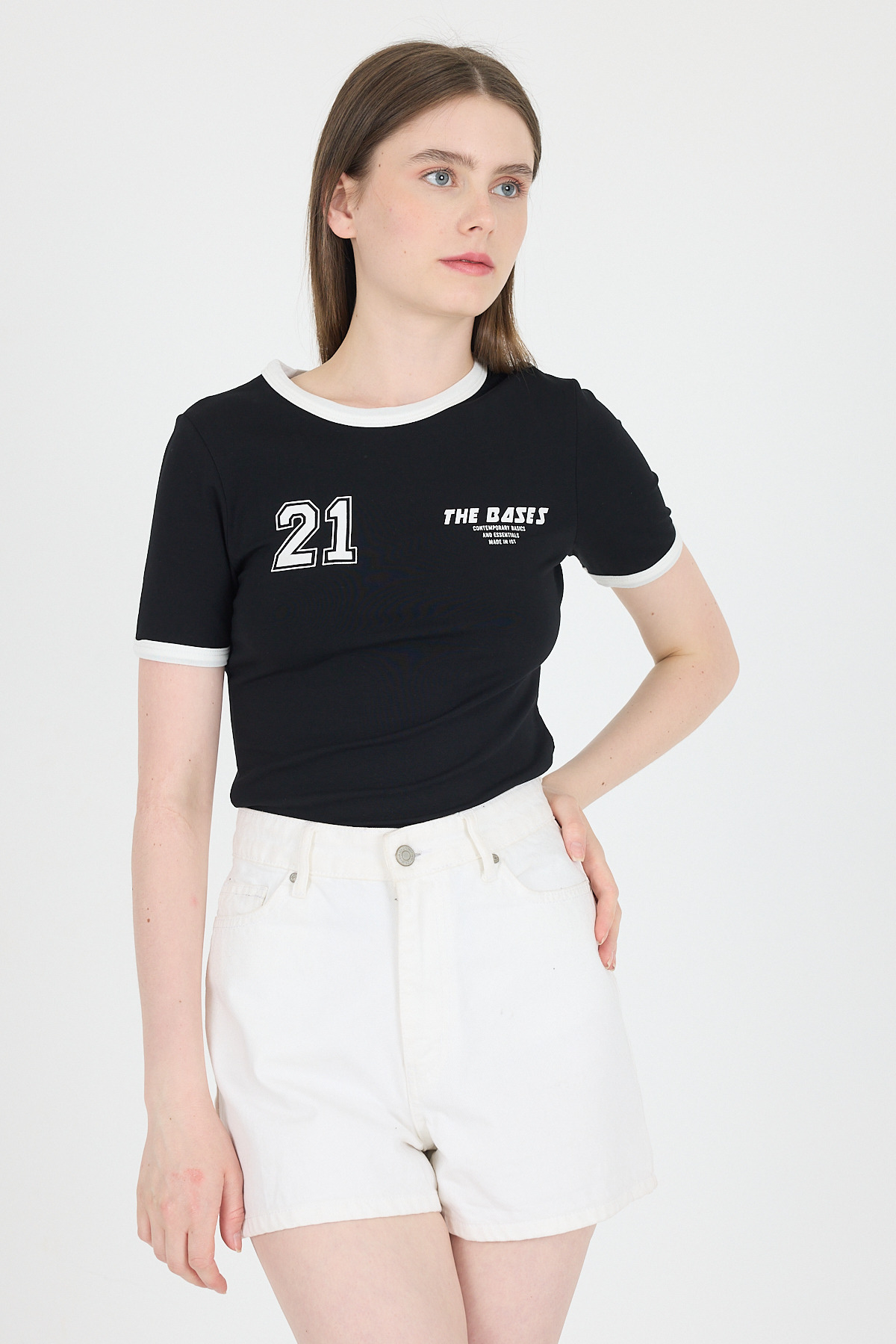 Siyah Ribanalı Yazı Baskılı Slim Fit Tişört 5981 - 6