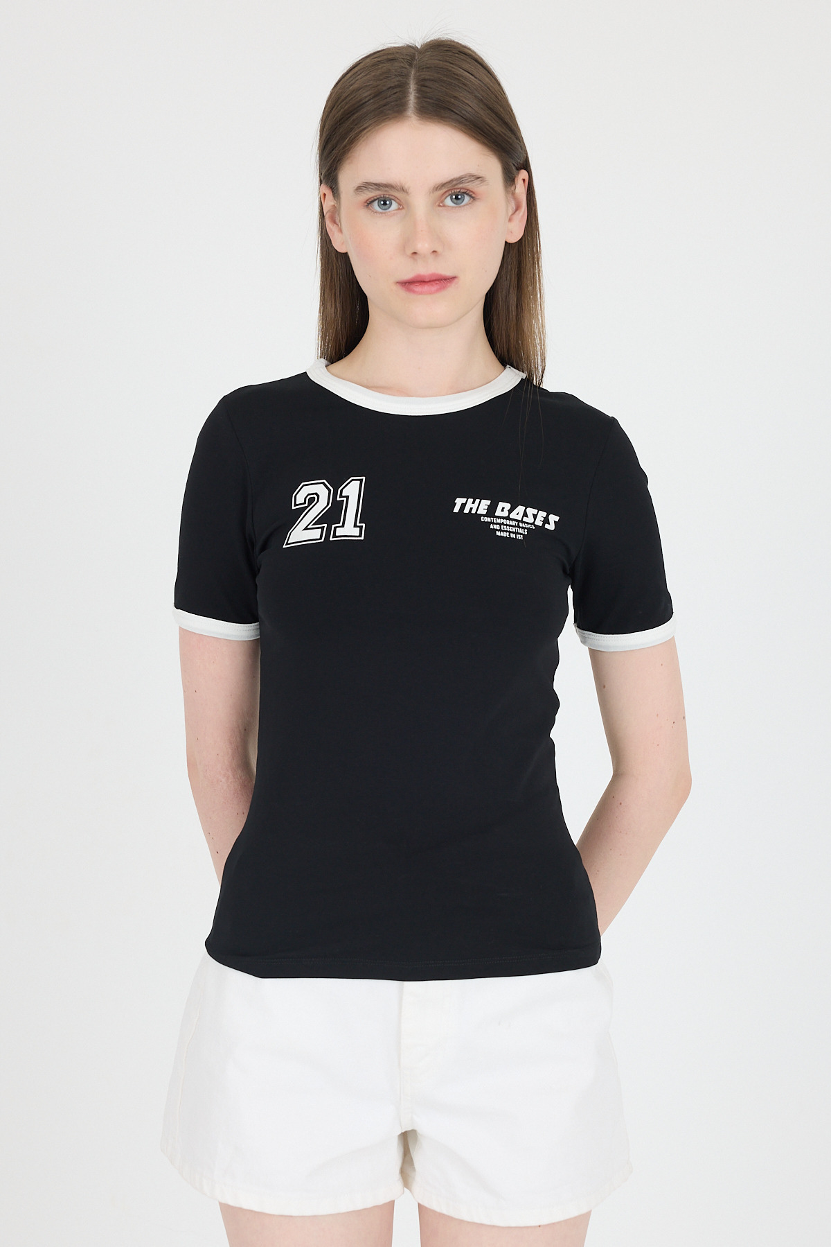 Siyah Ribanalı Yazı Baskılı Slim Fit Tişört 5981 - RAYS