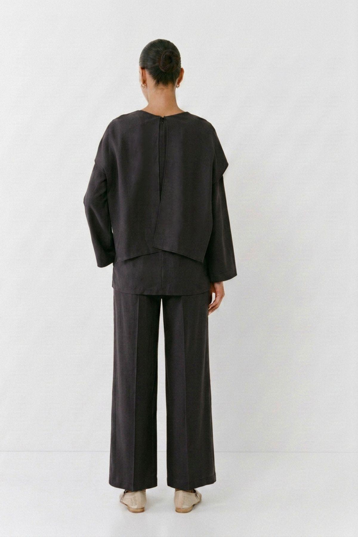 Şal Yaka Tunik Pantolon Takım 6350 Siyah - 3
