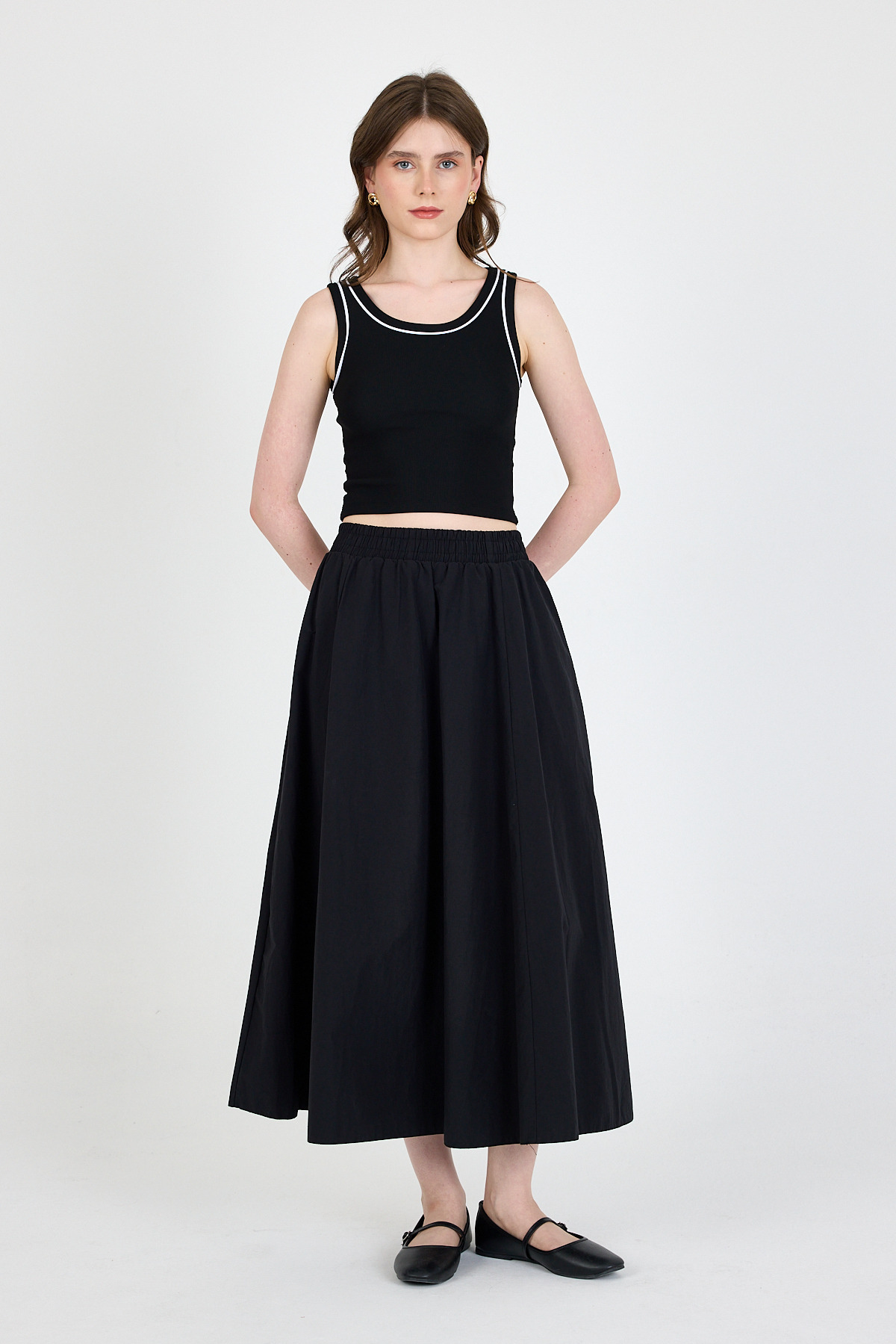 Siyah Şerit Detaylı Örme Crop Atlet 1049 - RAYS