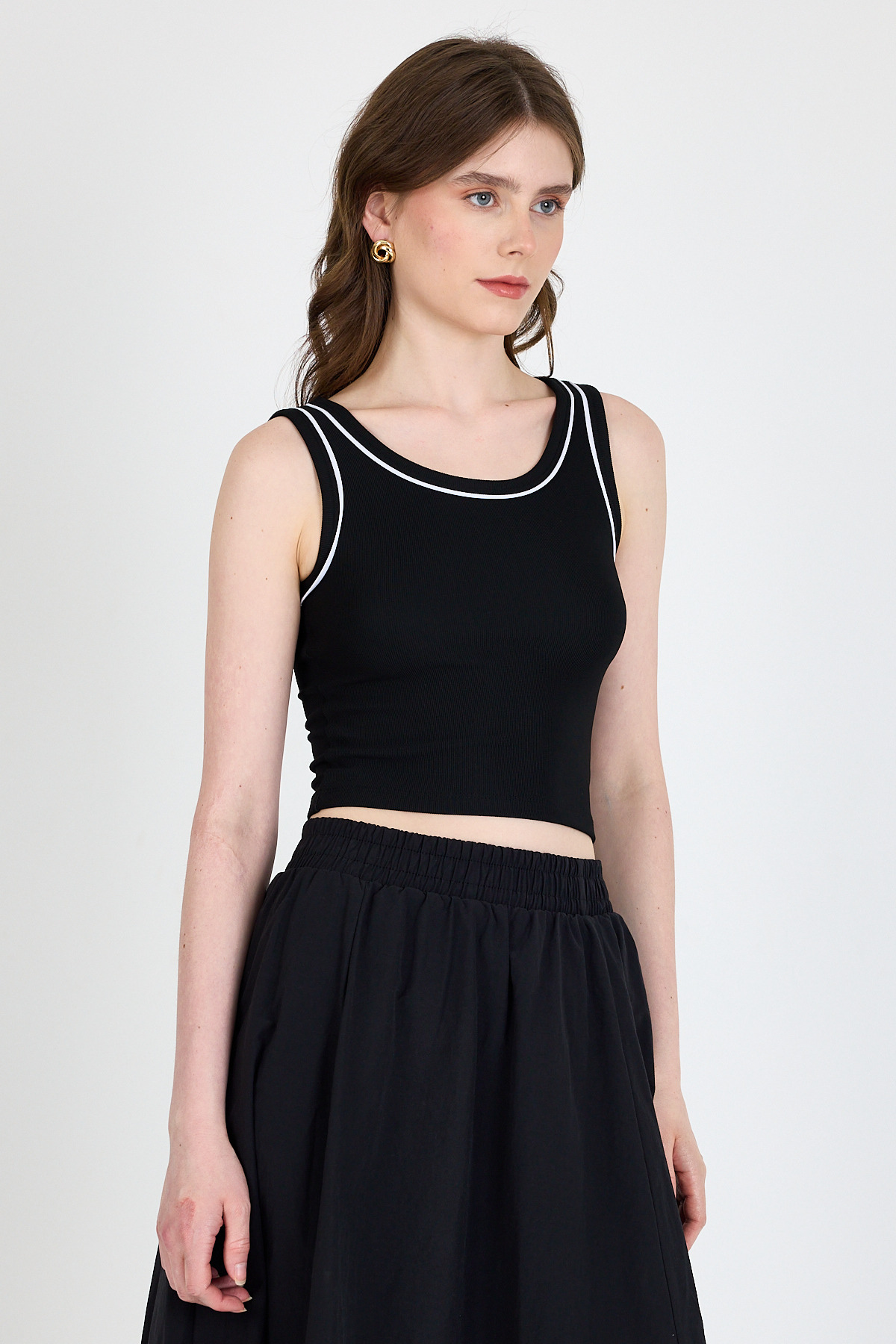 Siyah Şerit Detaylı Örme Crop Atlet 1049 - 6