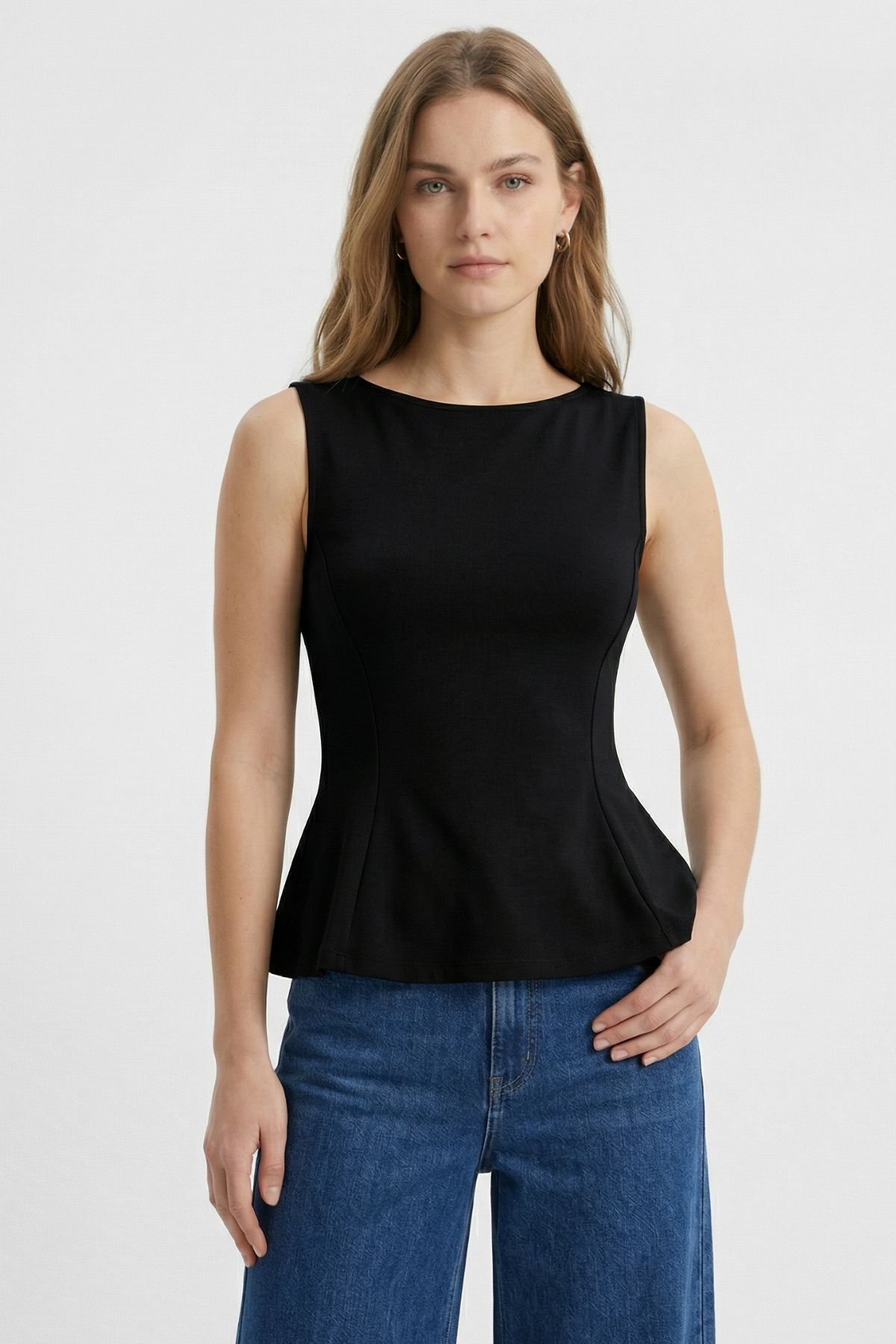 Siyah Sıfır Kol Bisiklet Yaka Bluz 2785 - RAYS (1)