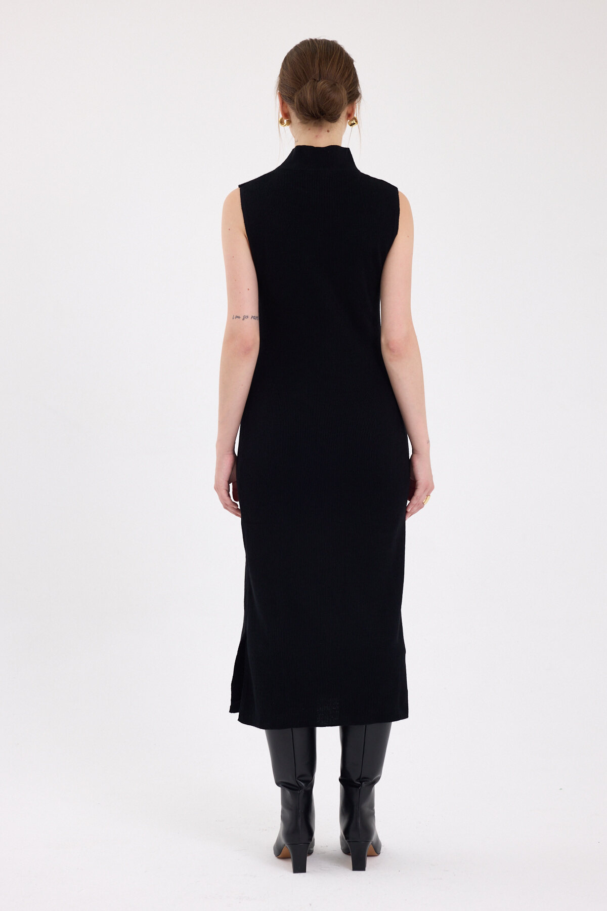 Siyah Sıfır Kol Triko Midi Elbise 2232 - 5