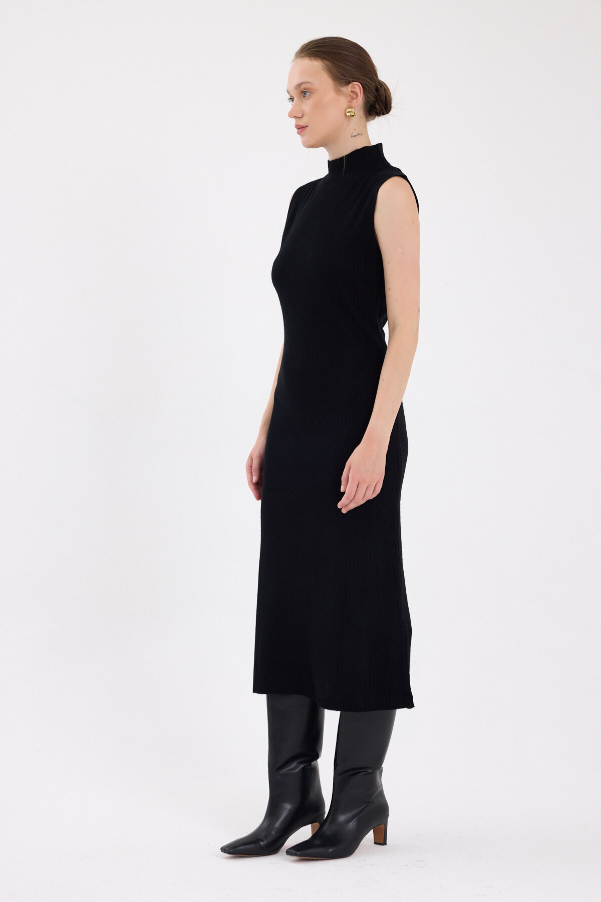 Siyah Sıfır Kol Triko Midi Elbise 2232 - 6