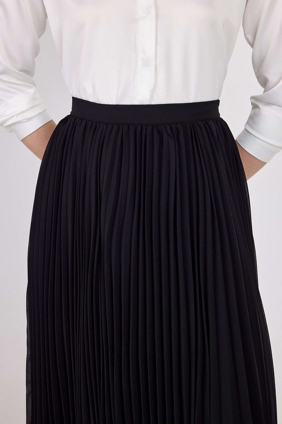 Siyah Şifon Piliseli Yüksek Bel Maxi Etek 1003 - 4