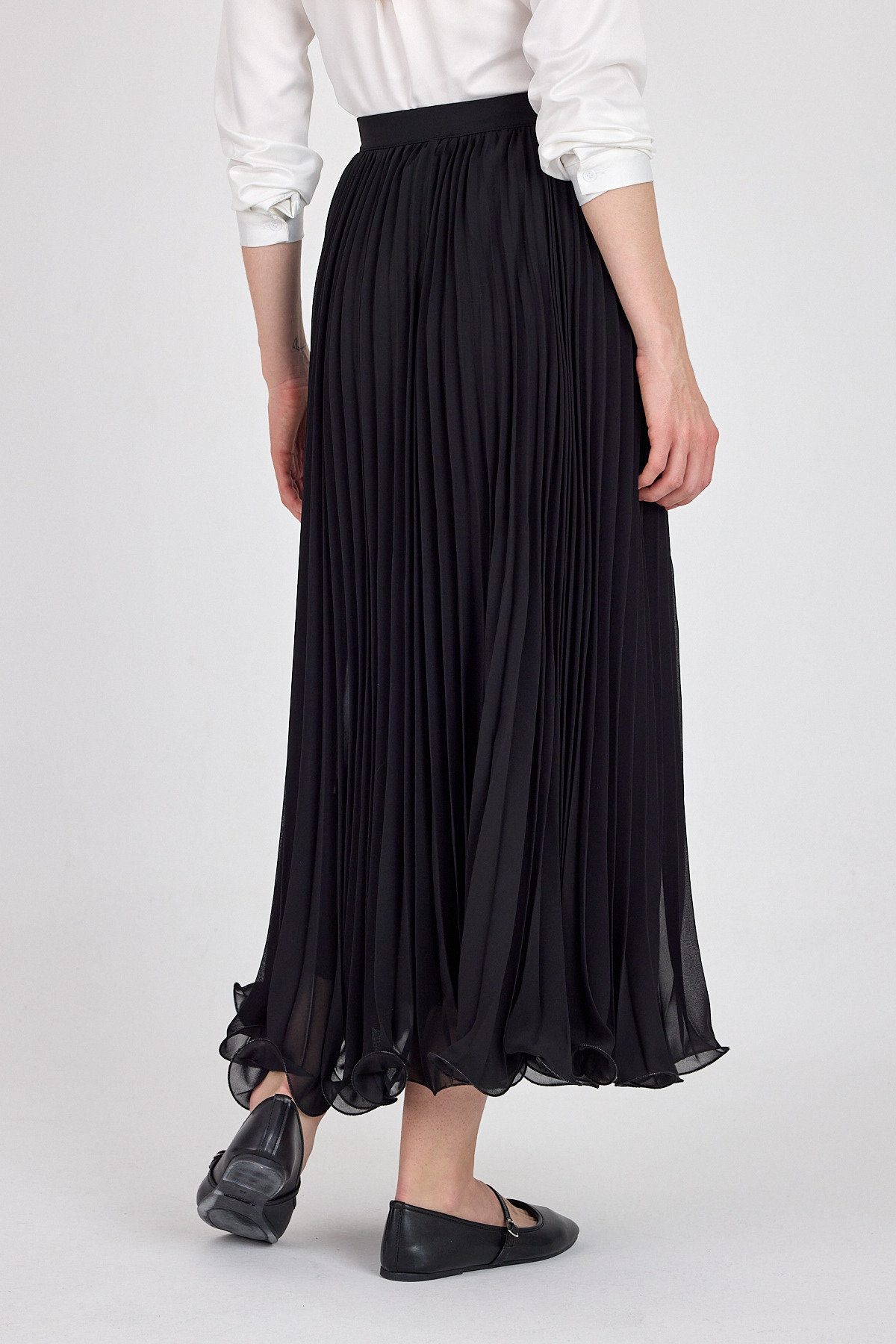 Siyah Şifon Piliseli Yüksek Bel Maxi Etek 1003 - 5