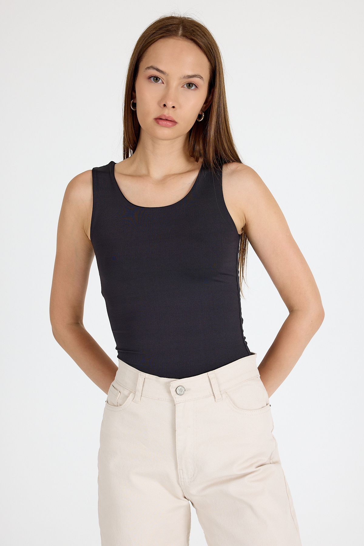 Siyah Slim Fit Kolsuz Basic Atlet 9194M - 1