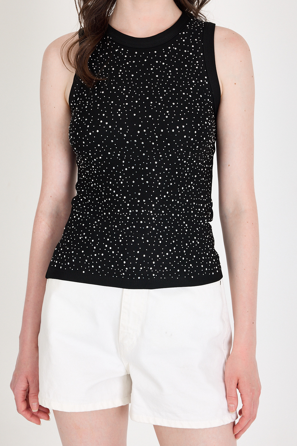 Siyah Taş İşleme Detaylı Halter Yaka Örme Atlet 0349 - 5