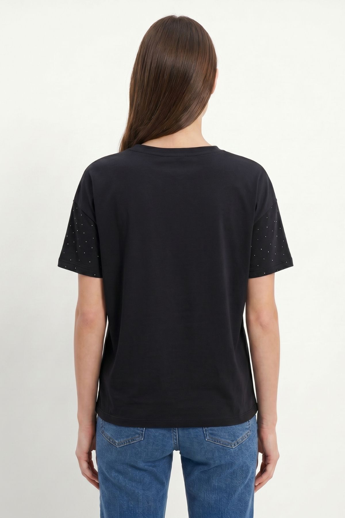 Siyah Taşlı Bisiklet Yaka Tişört 1762 - RAYS