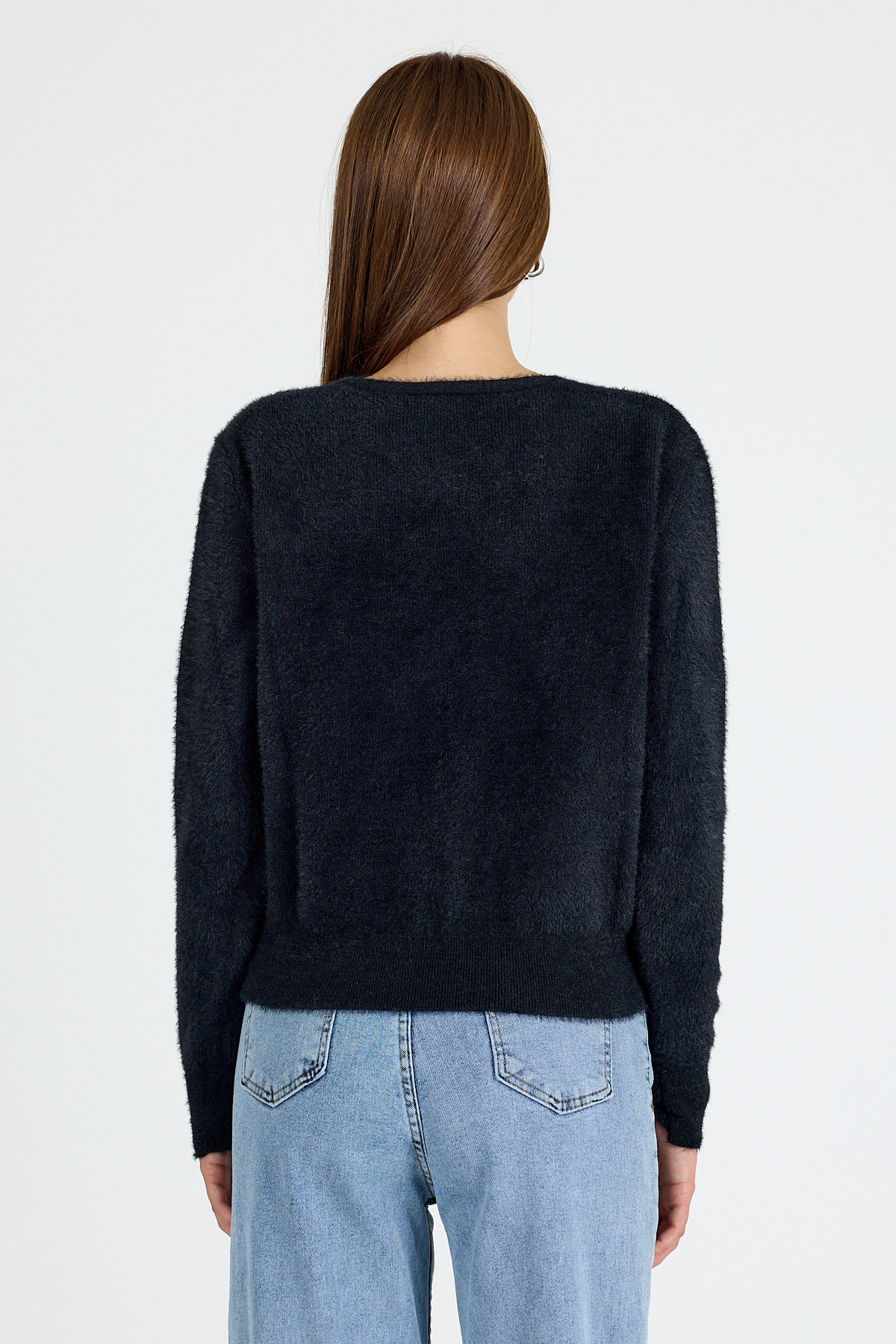 Siyah Taşlı Fiyonk Düğmeli Kadın Triko Hırka 6803 - 5