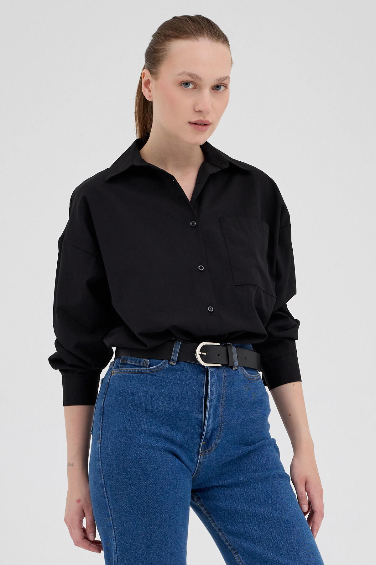 Siyah Tek Cepli Oversize Gömlek 8158A - RAYS