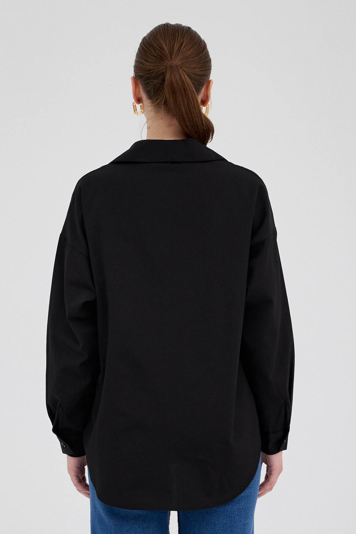 Siyah Tek Cepli Oversize Gömlek 8158A - 5