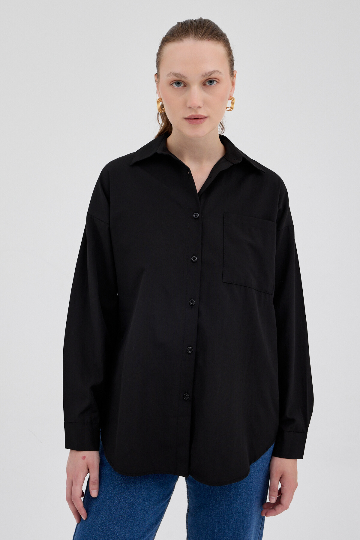 Siyah Tek Cepli Oversize Gömlek 8158A - RAYS (1)