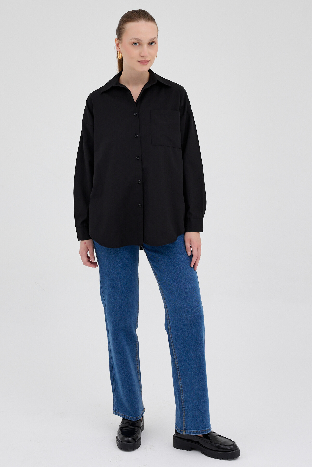 Siyah Tek Cepli Oversize Gömlek 8158A - 3