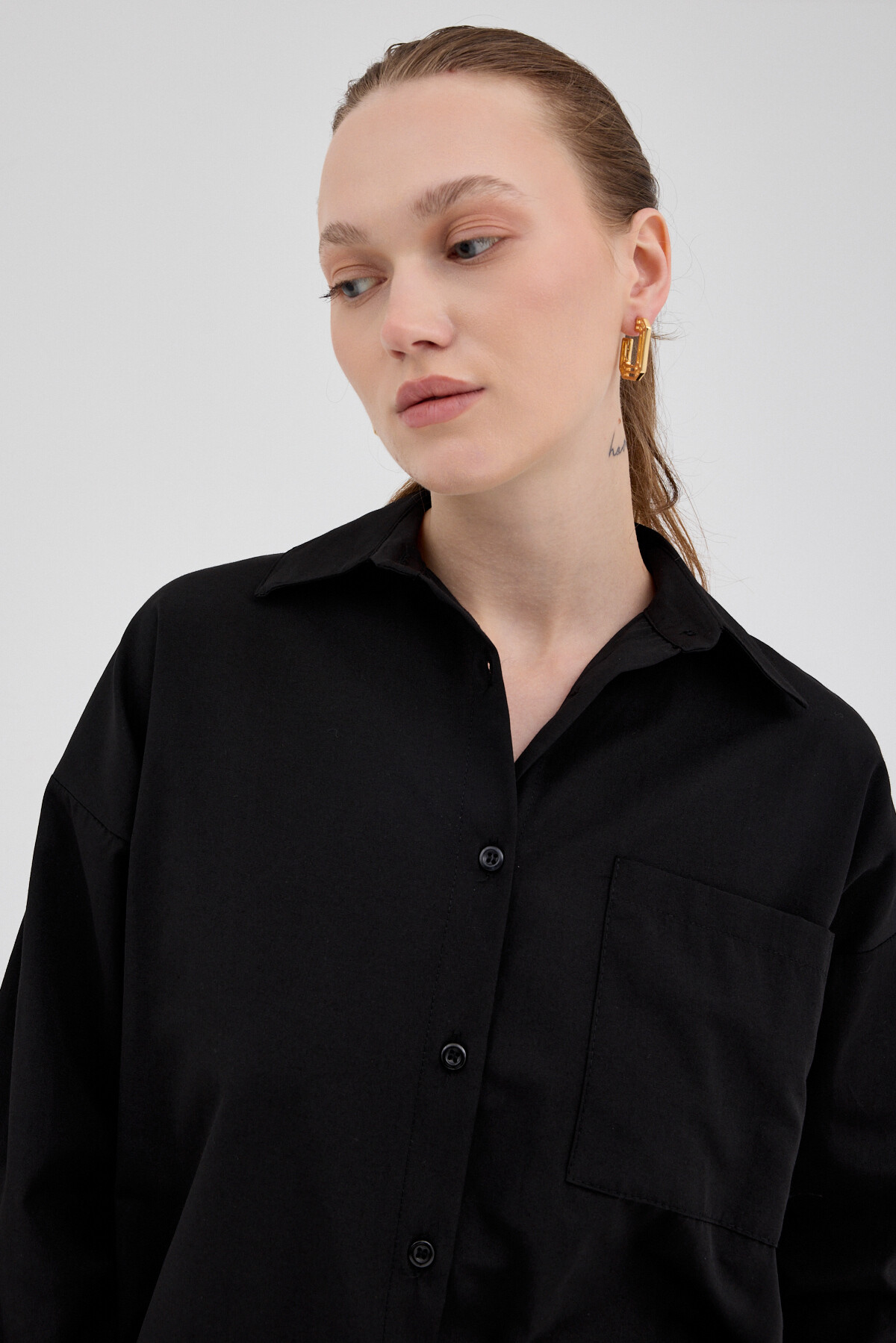 Siyah Tek Cepli Oversize Gömlek 8158A - 4