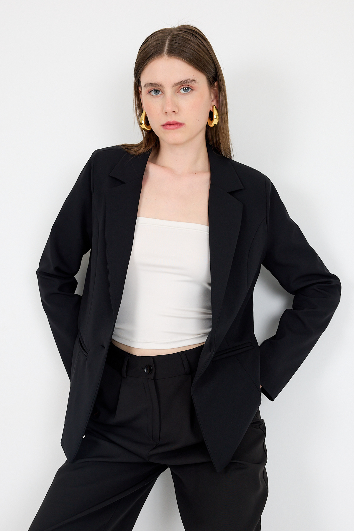 Siyah Tek Düğmeli Klasik Kesim Blazer Ceket 4612A 