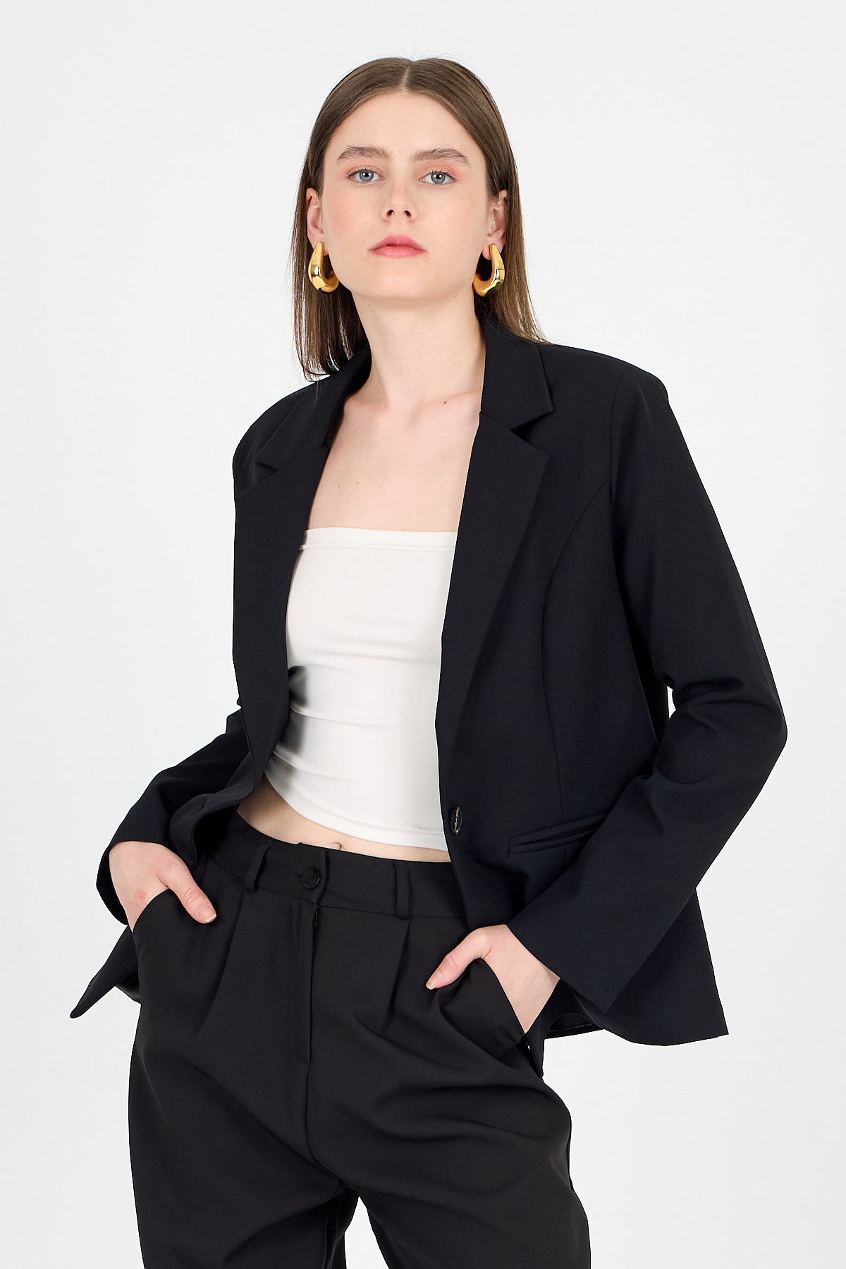 Siyah Tek Düğmeli Klasik Kesim Blazer Ceket 4612A - RAYS