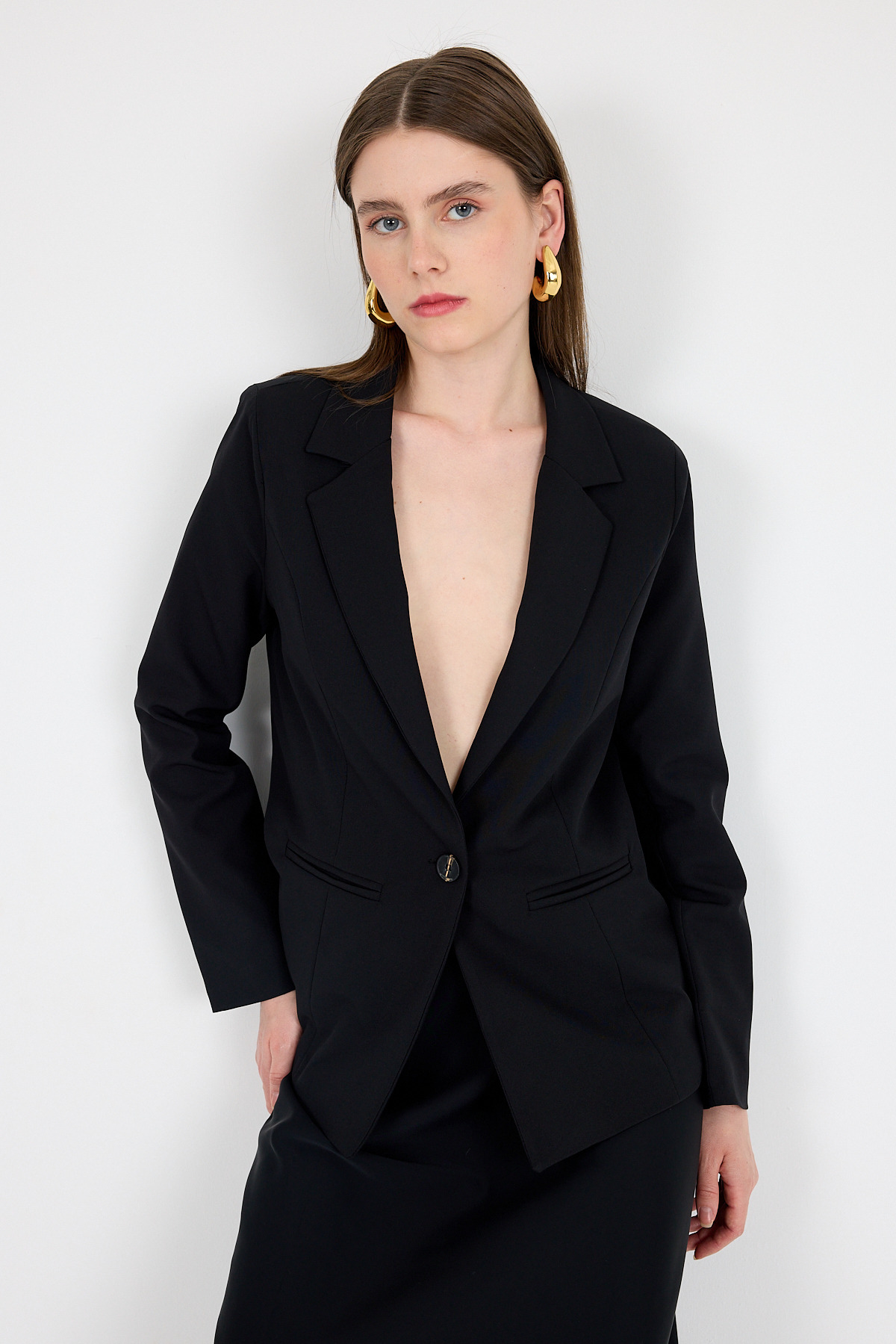 Siyah Tek Düğmeli Klasik Kesim Blazer Ceket 4612A - RAYS