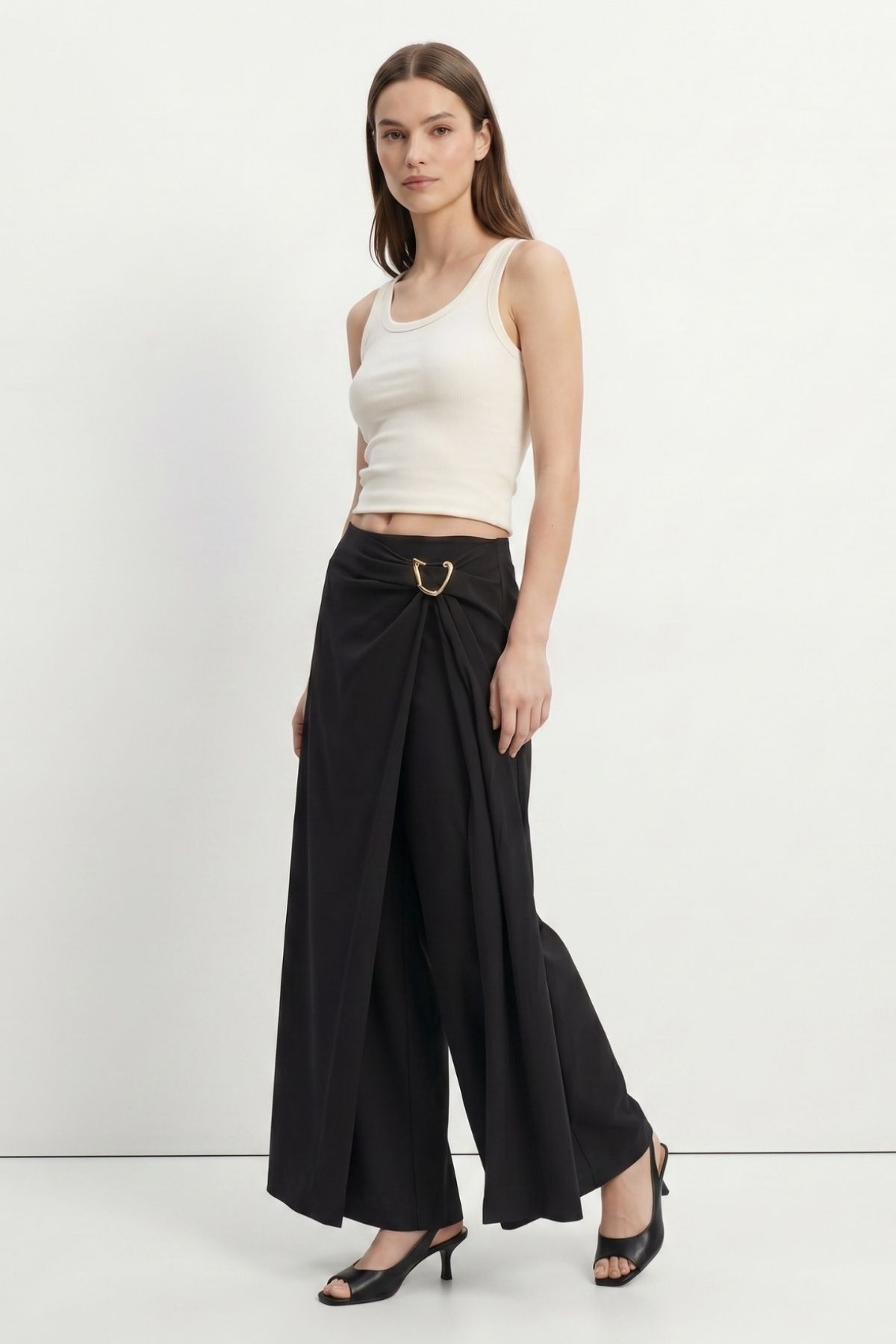 Toka Detaylı Geniş Paça Pantolon 261501 Siyah - RAYS